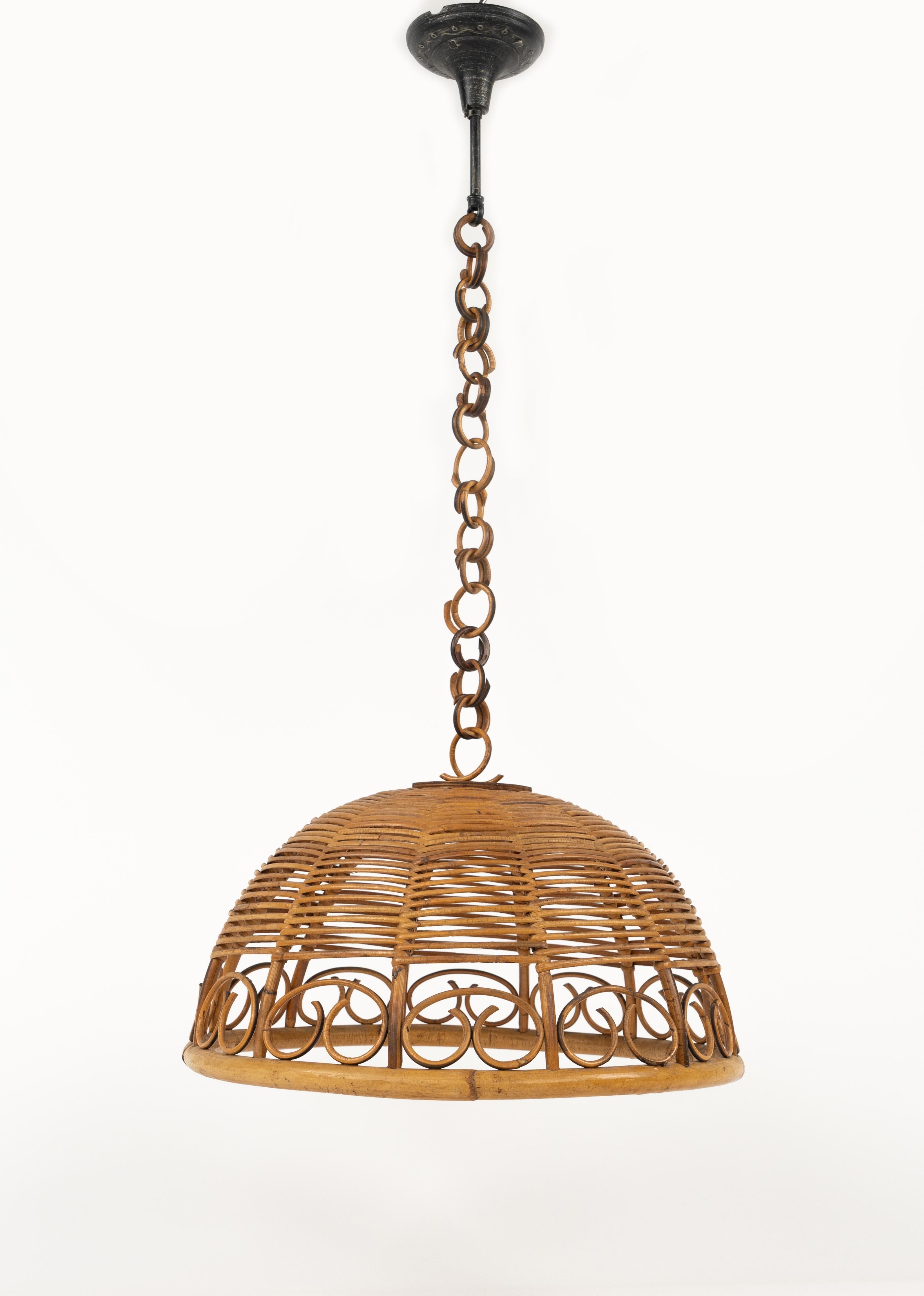 Midcentury Rattan and Bamboo Chandelier Pendant, Italy 1960s For Sale 1