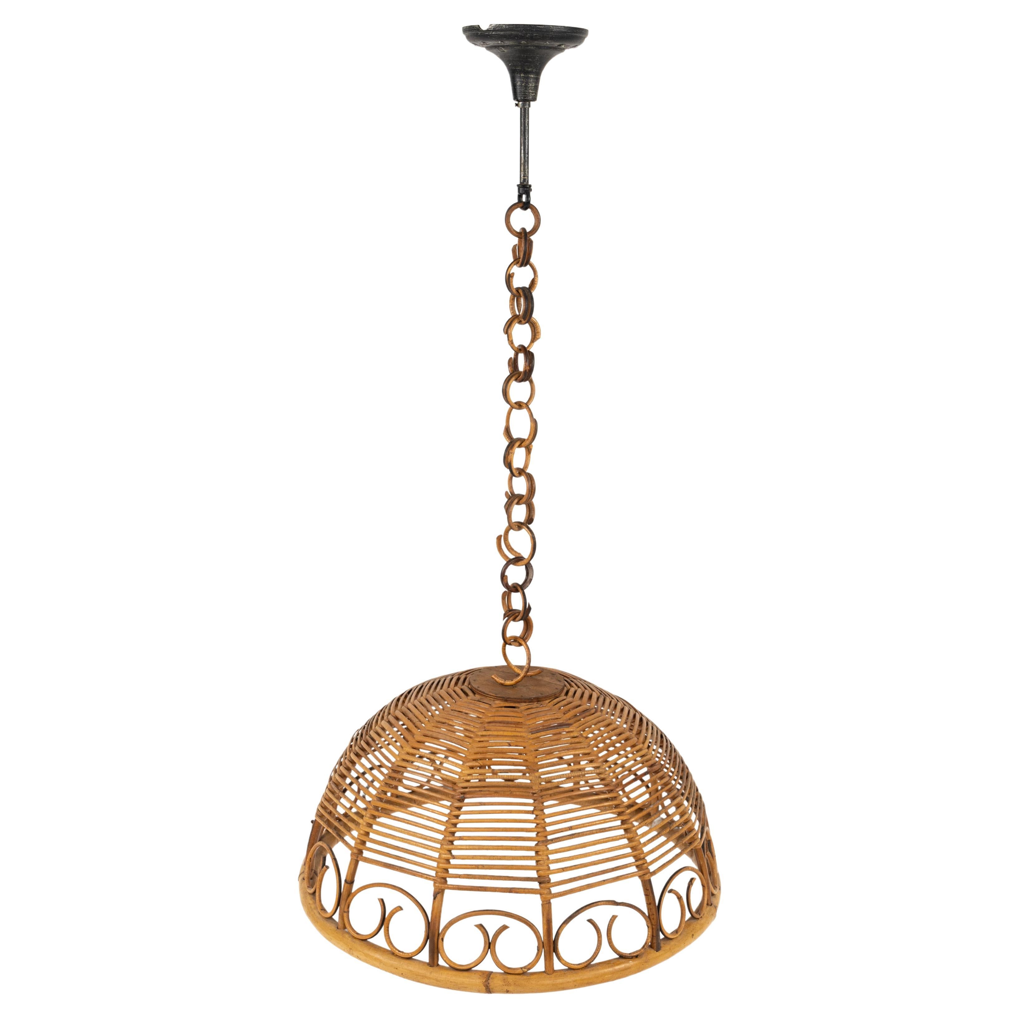 Midcentury Rattan and Bamboo Chandelier Pendant, Italy 1960s For Sale