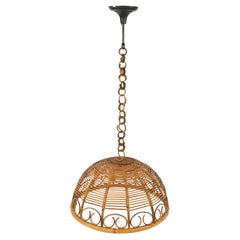 Midcentury Rattan and Bamboo Chandelier Pendant, Italy 1960s