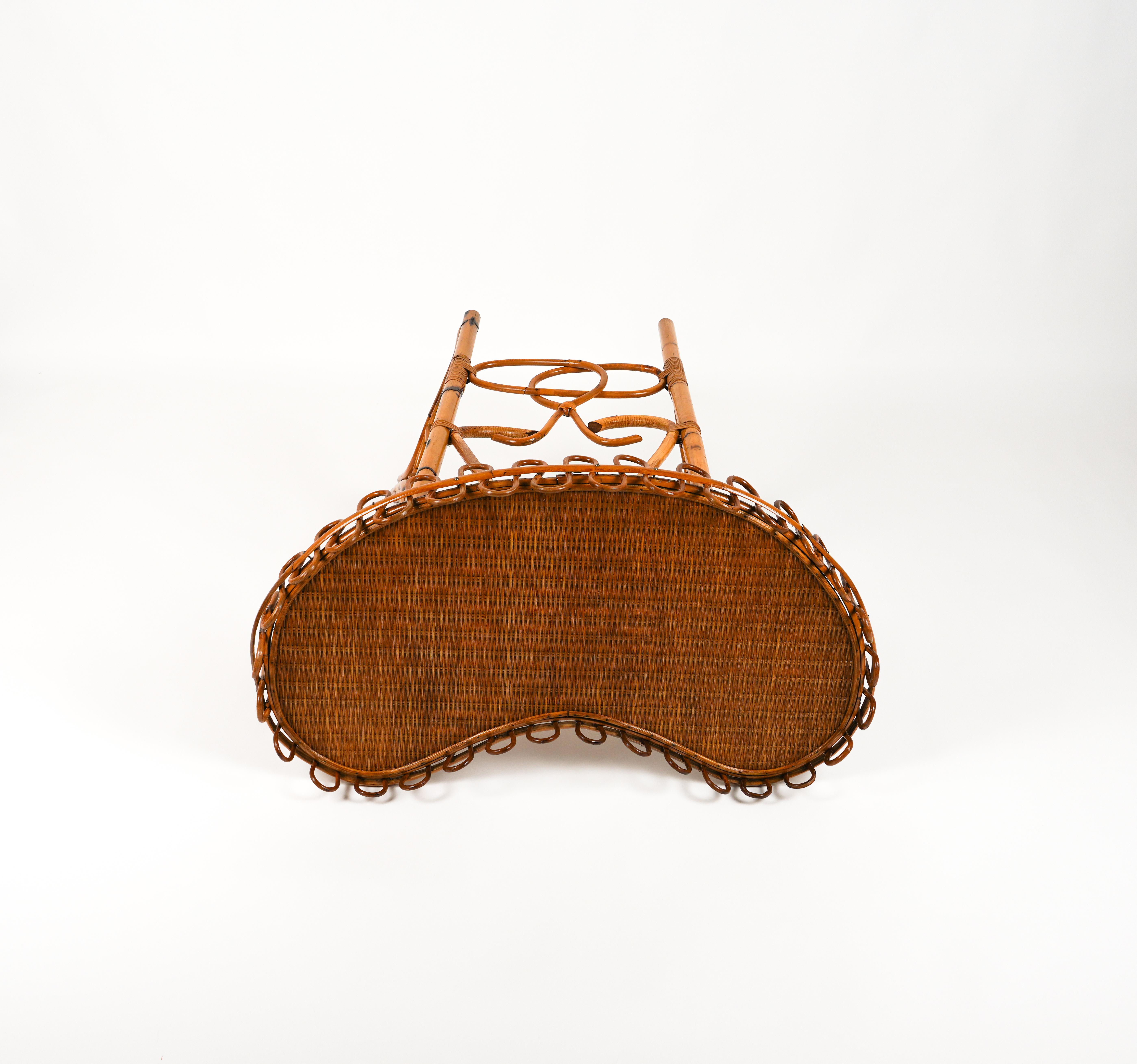 Midcentury Rattan and Bamboo Console Table Franco Albini Style, Italy 1960s For Sale 5