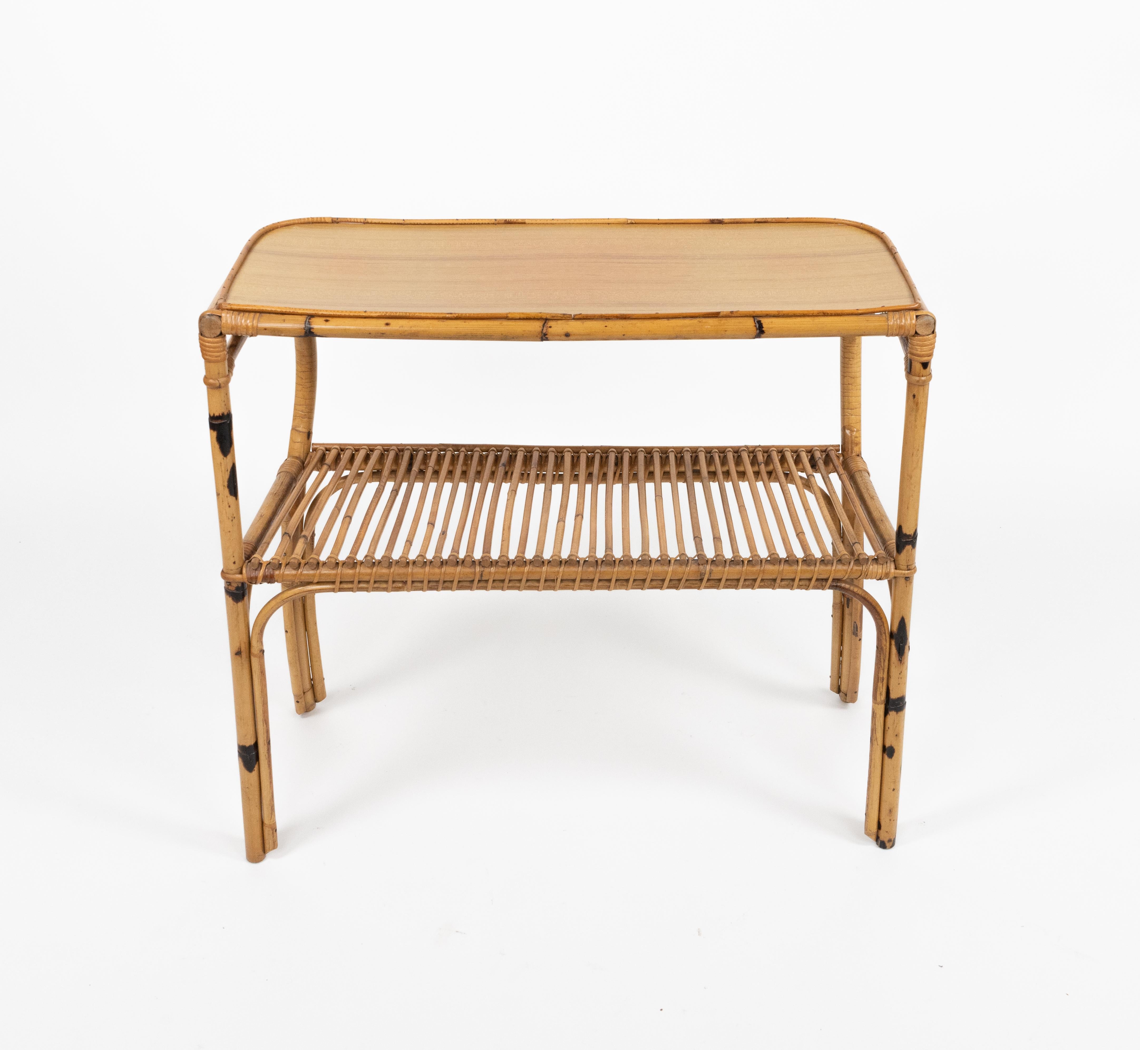 Midcentury Rattan and Bamboo Console Table Franco Albini Style, Italy 1960s For Sale 5