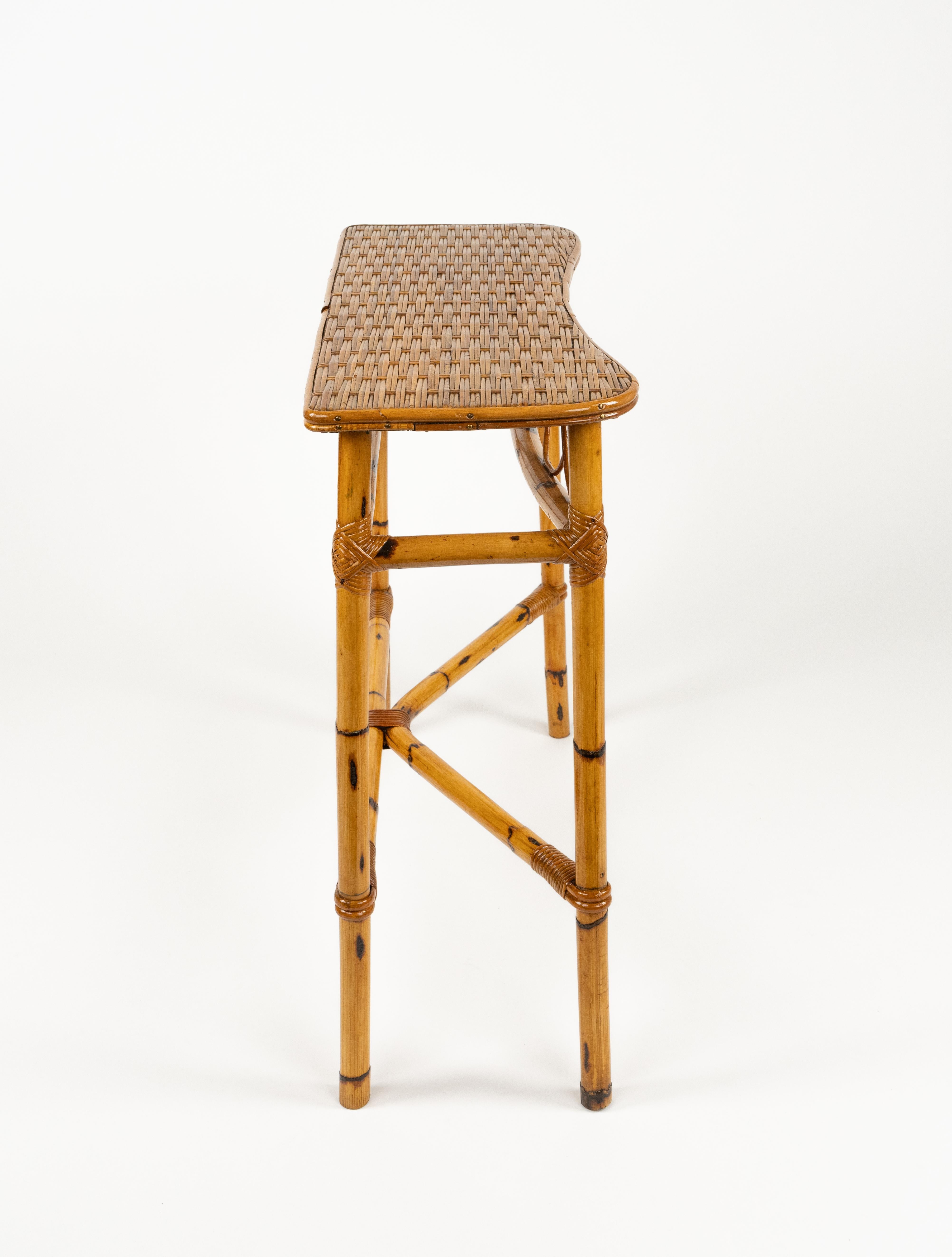 Midcentury Rattan and Bamboo Console Table Franco Albini Style, Italy 1960s For Sale 4