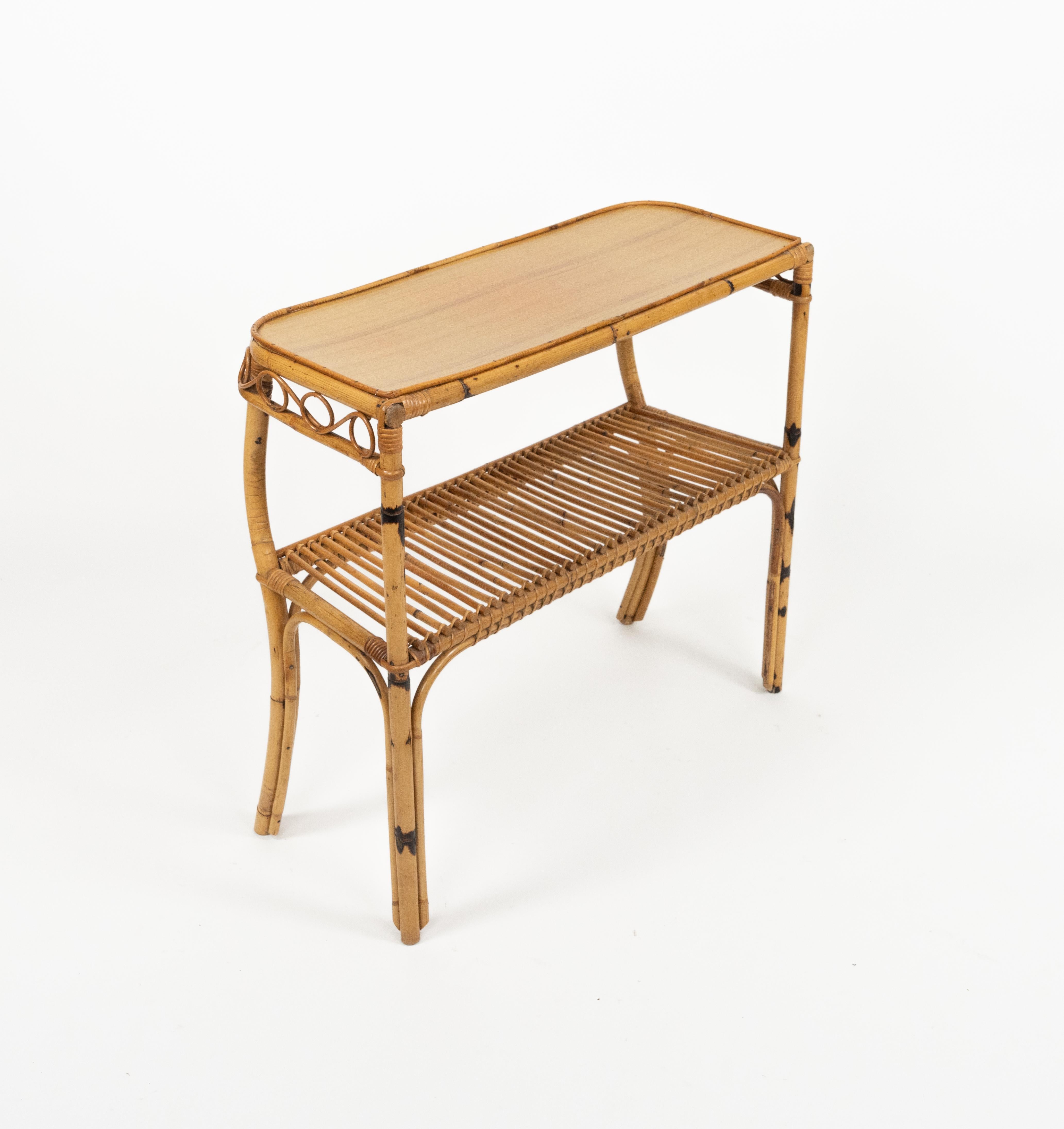Midcentury Rattan and Bamboo Console Table Franco Albini Style, Italy 1960s For Sale 6