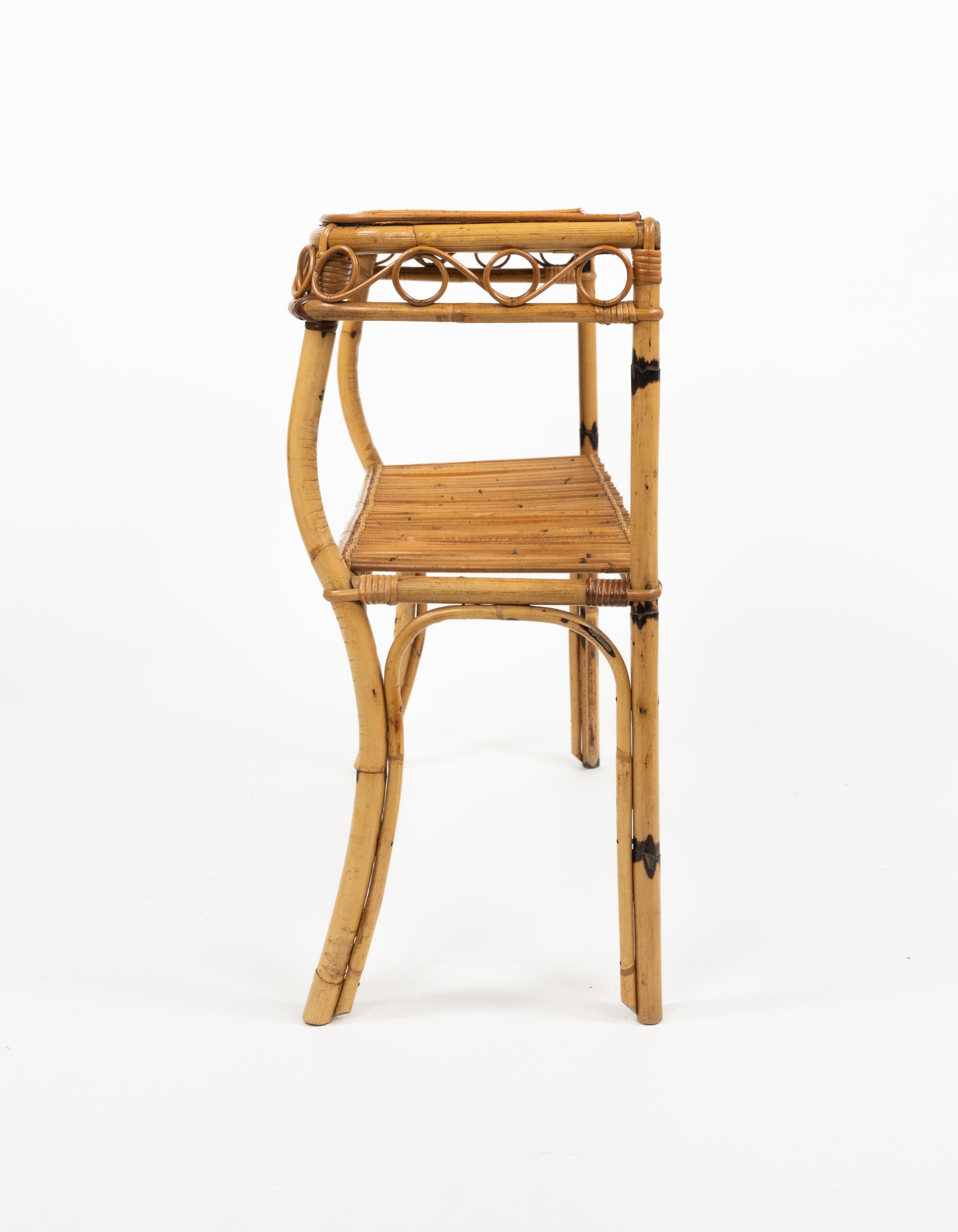 Midcentury Rattan and Bamboo Console Table Franco Albini Style, Italy 1960s For Sale 7