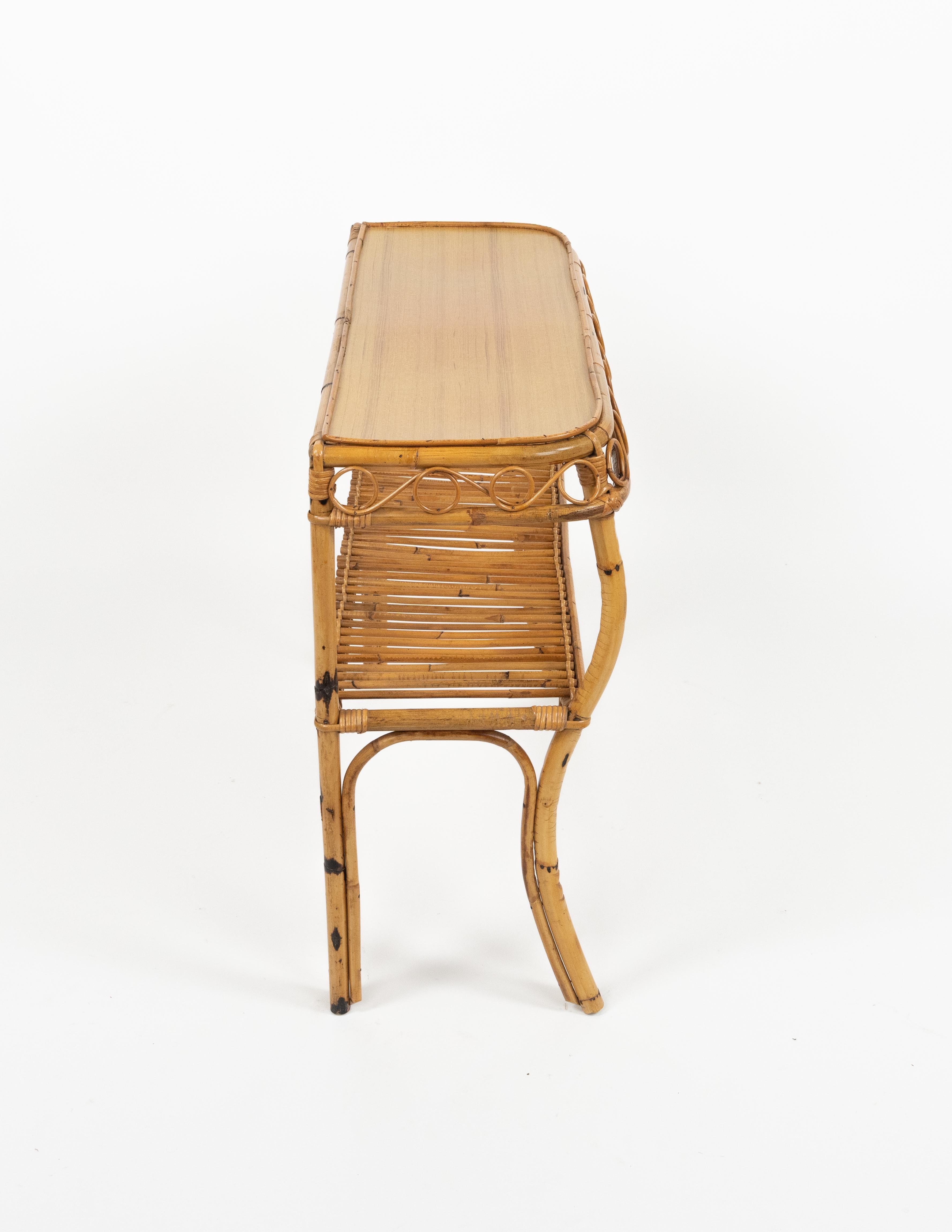 Midcentury Rattan and Bamboo Console Table Franco Albini Style, Italy 1960s For Sale 8