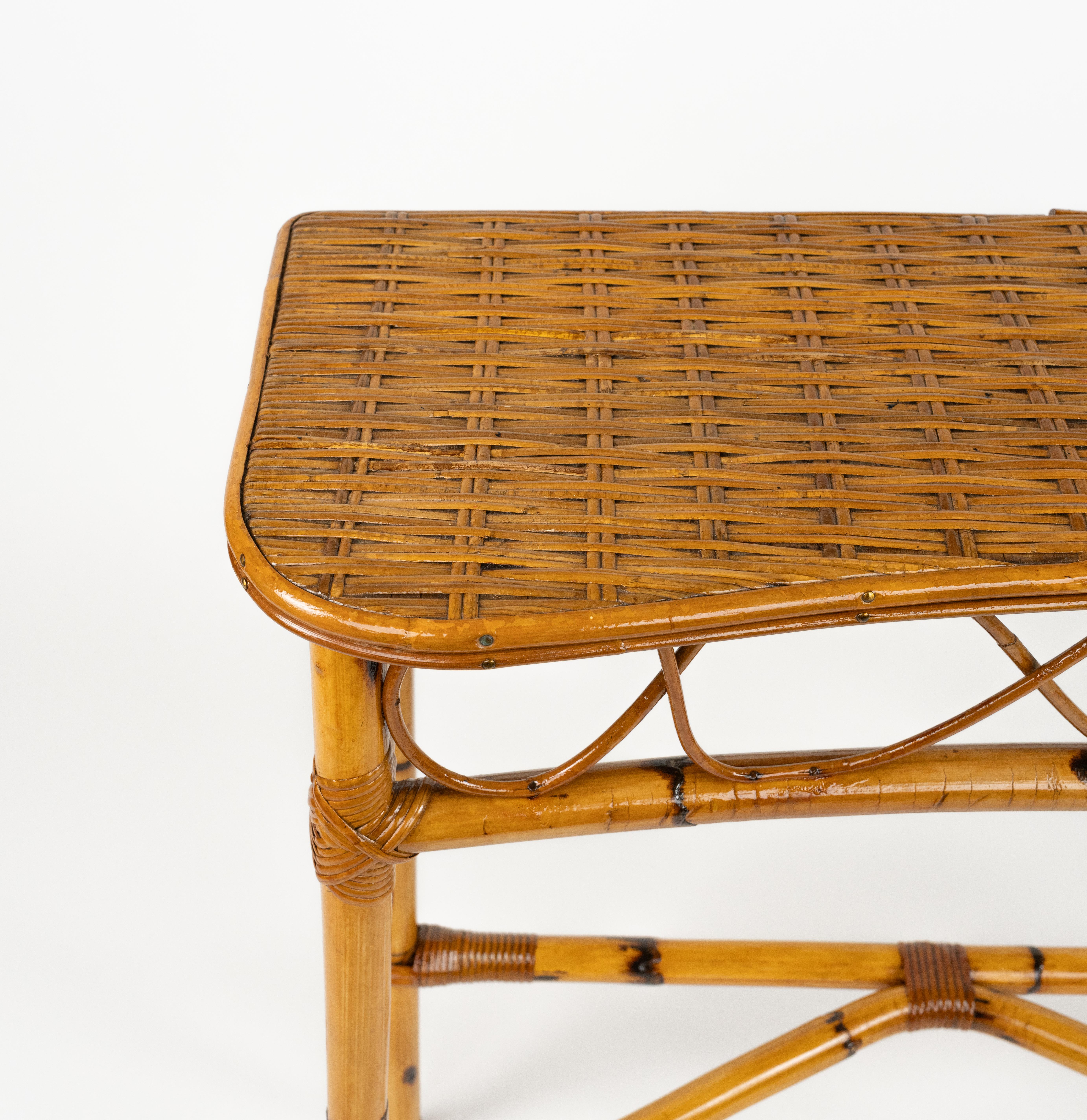 Midcentury Rattan and Bamboo Console Table Franco Albini Style, Italy 1960s For Sale 8