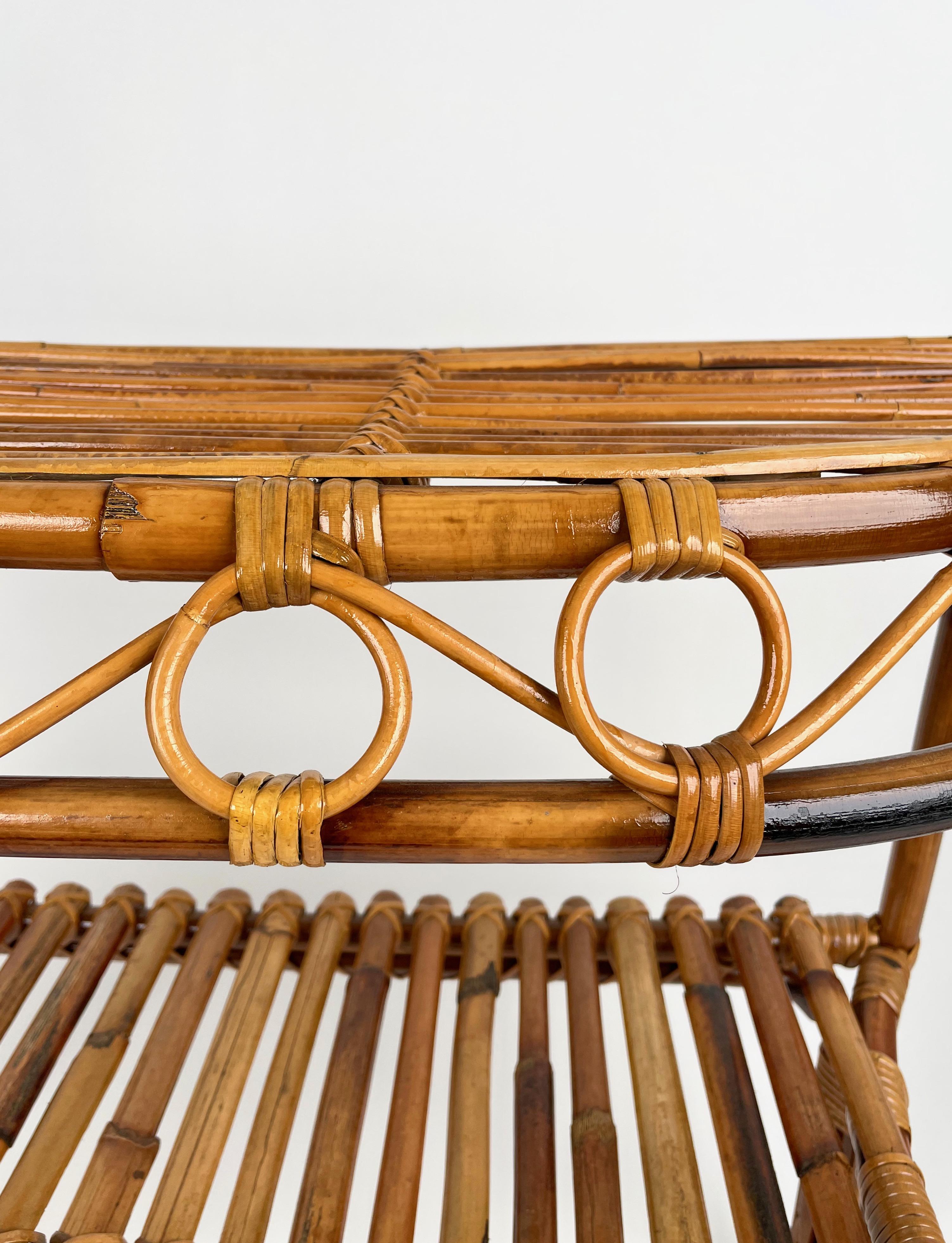 Midcentury Rattan and Bamboo Console Table Franco Albini Style, Italy 1960s 7