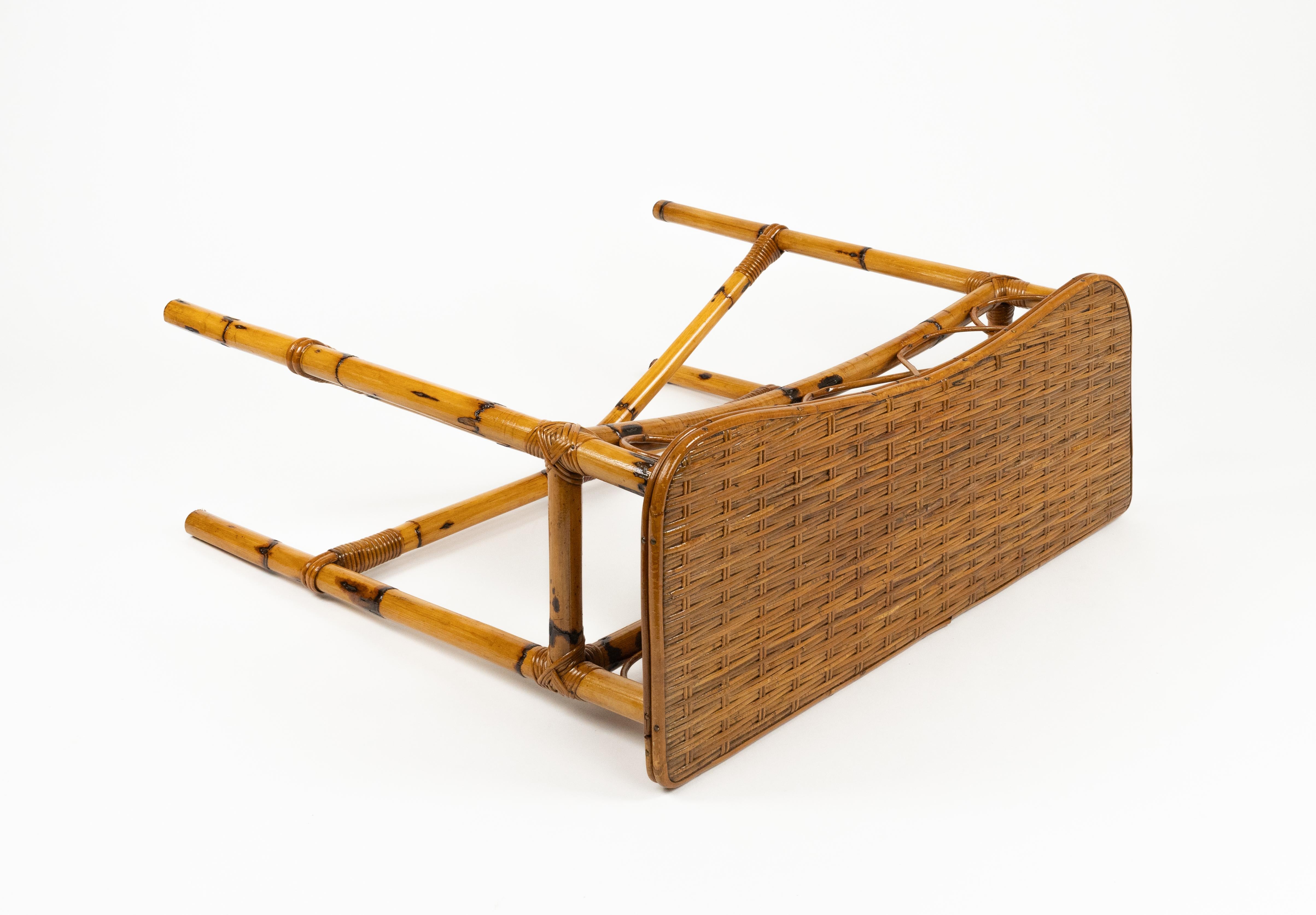 Midcentury Rattan and Bamboo Console Table Franco Albini Style, Italy 1960s For Sale 9