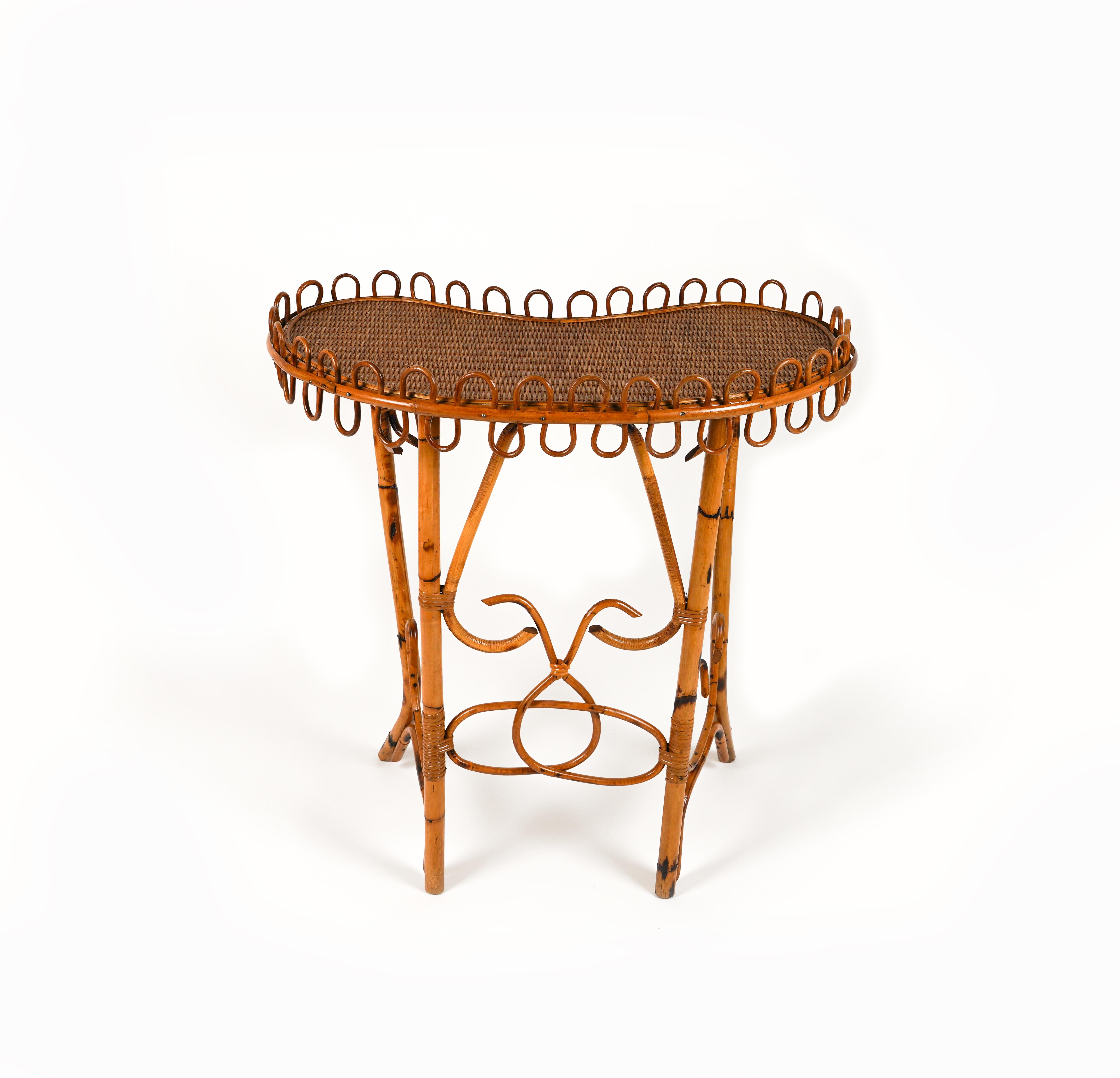 Konsolentisch aus Rattan und Bambus im Franco Albini-Stil aus der Mitte des Jahrhunderts, Italien 1960er Jahre im Angebot 12