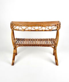 Midcentury Rattan and Bamboo Console Table Franco Albini Style, Italy 1960s