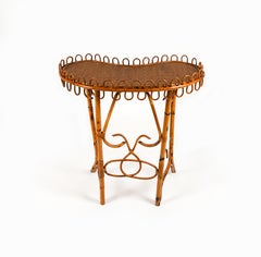 Midcentury Rattan and Bamboo Console Table Franco Albini Style, Italy 1960s