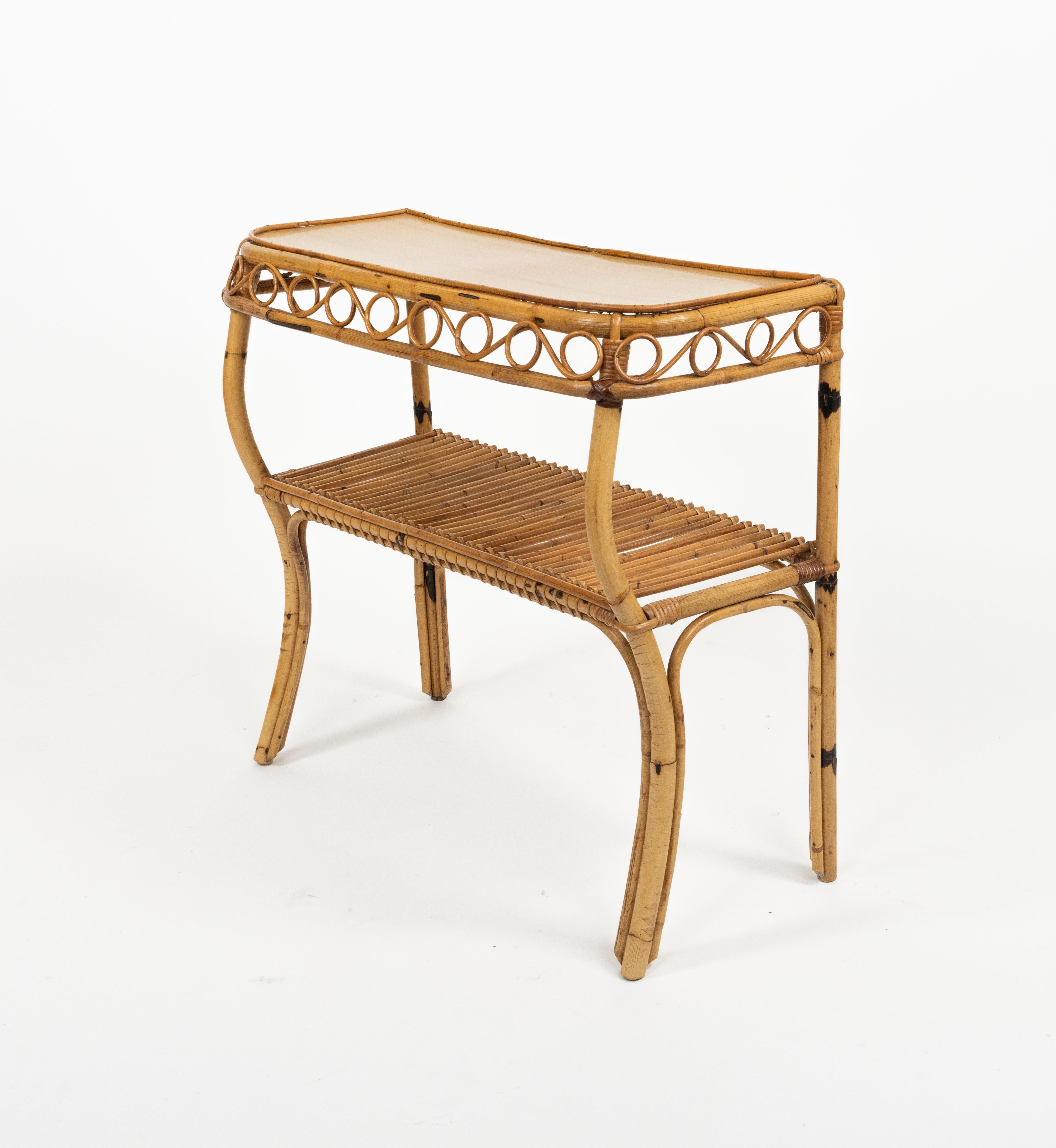 Mid-Century Modern Midcentury Rattan and Bamboo Console Table Franco Albini Style, Italy 1960s For Sale