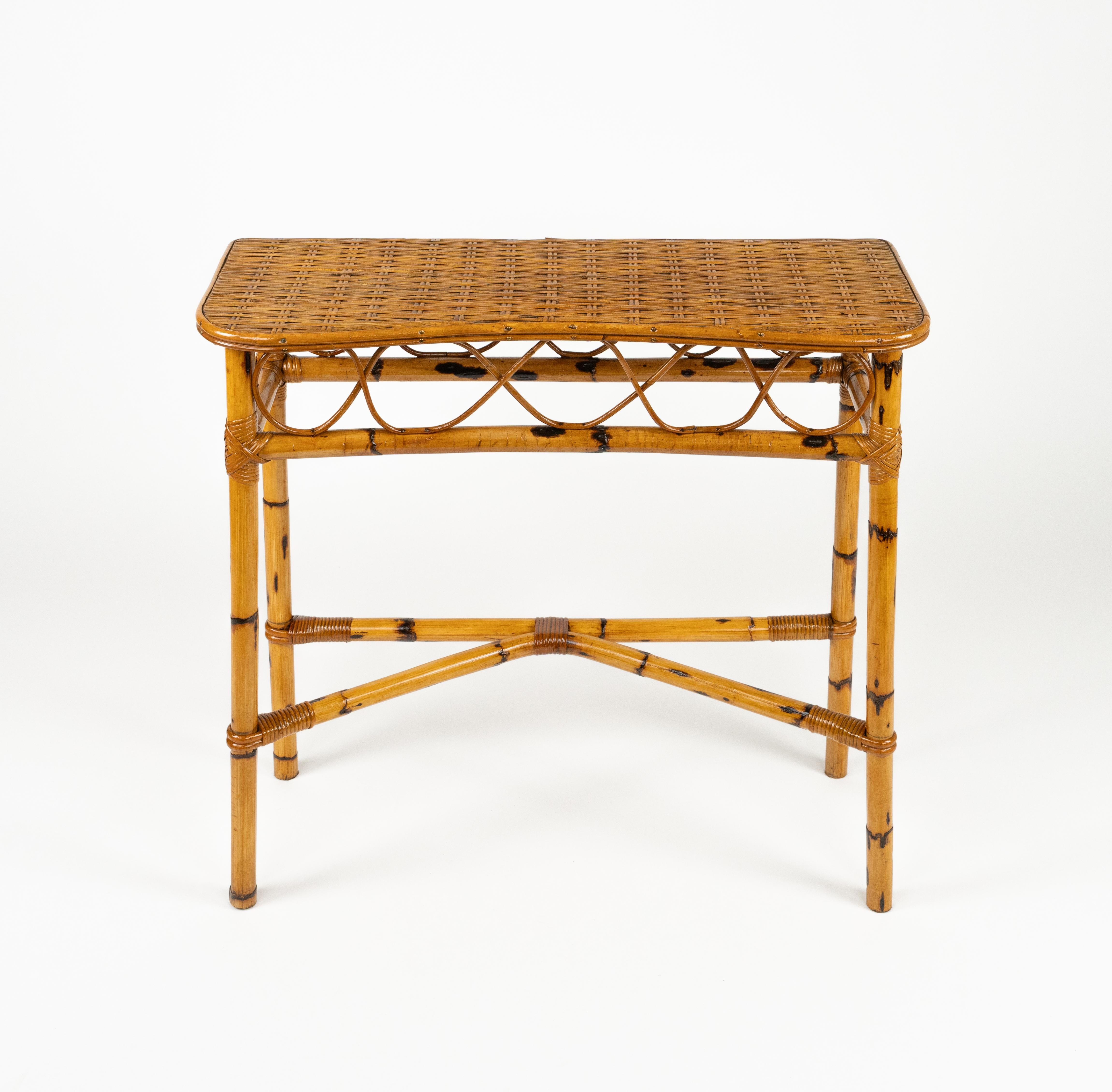 Mid-Century Modern Midcentury Rattan and Bamboo Console Table Franco Albini Style, Italy 1960s For Sale
