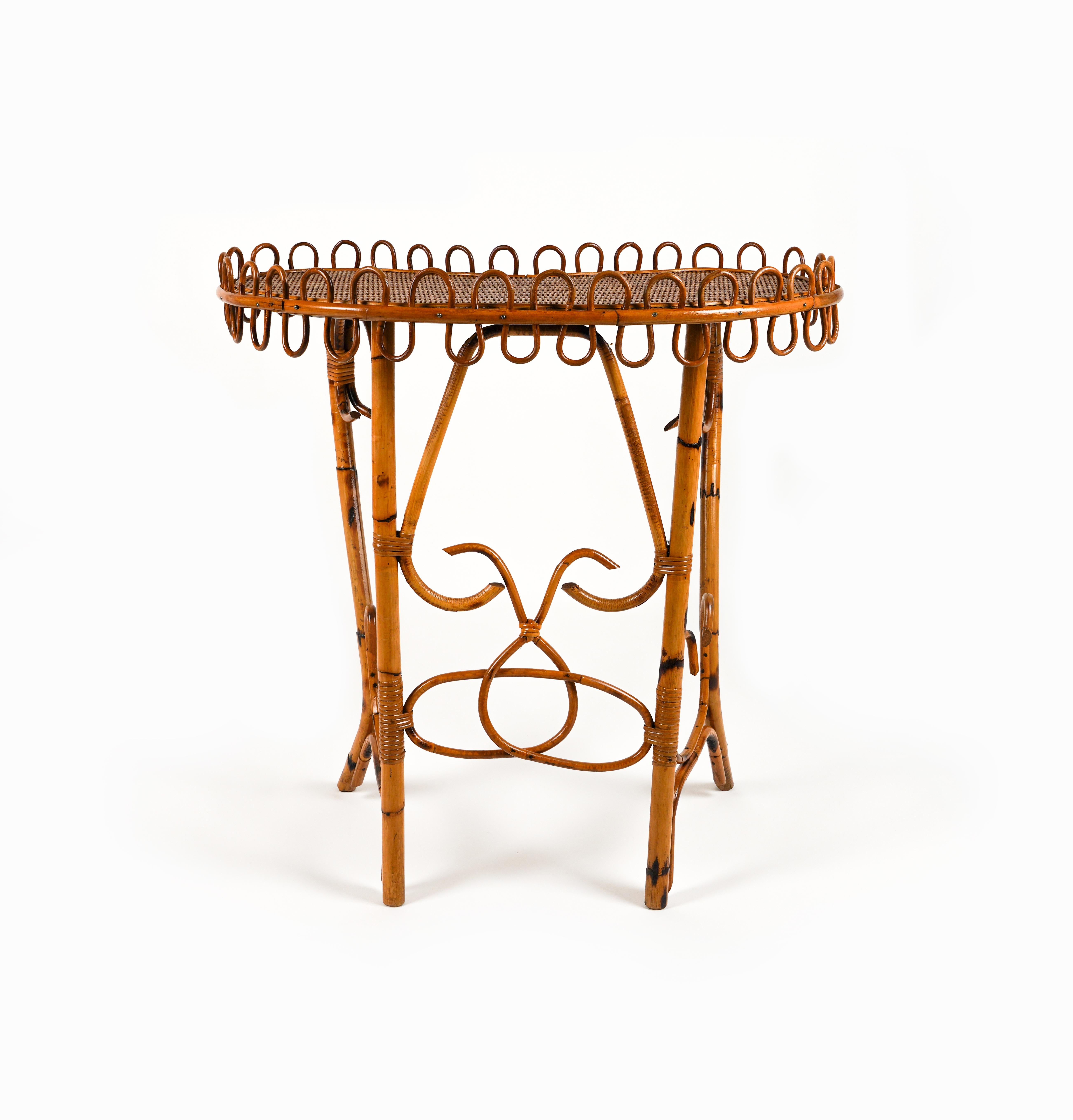 Midcentury Rattan and Bamboo Console Table Franco Albini Style, Italy 1960s In Good Condition For Sale In Rome, IT