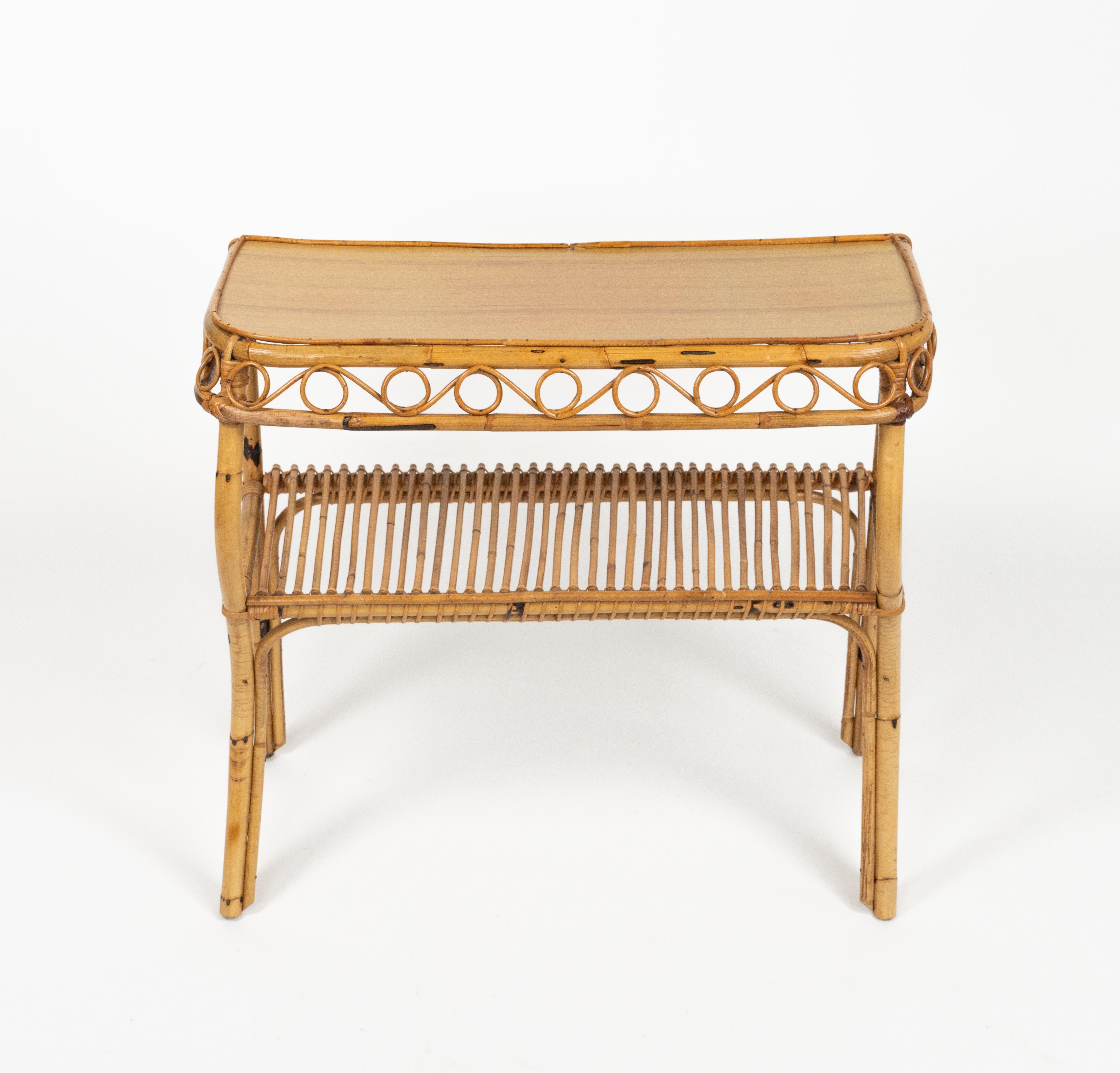 Midcentury Rattan and Bamboo Console Table Franco Albini Style, Italy 1960s In Good Condition For Sale In Rome, IT