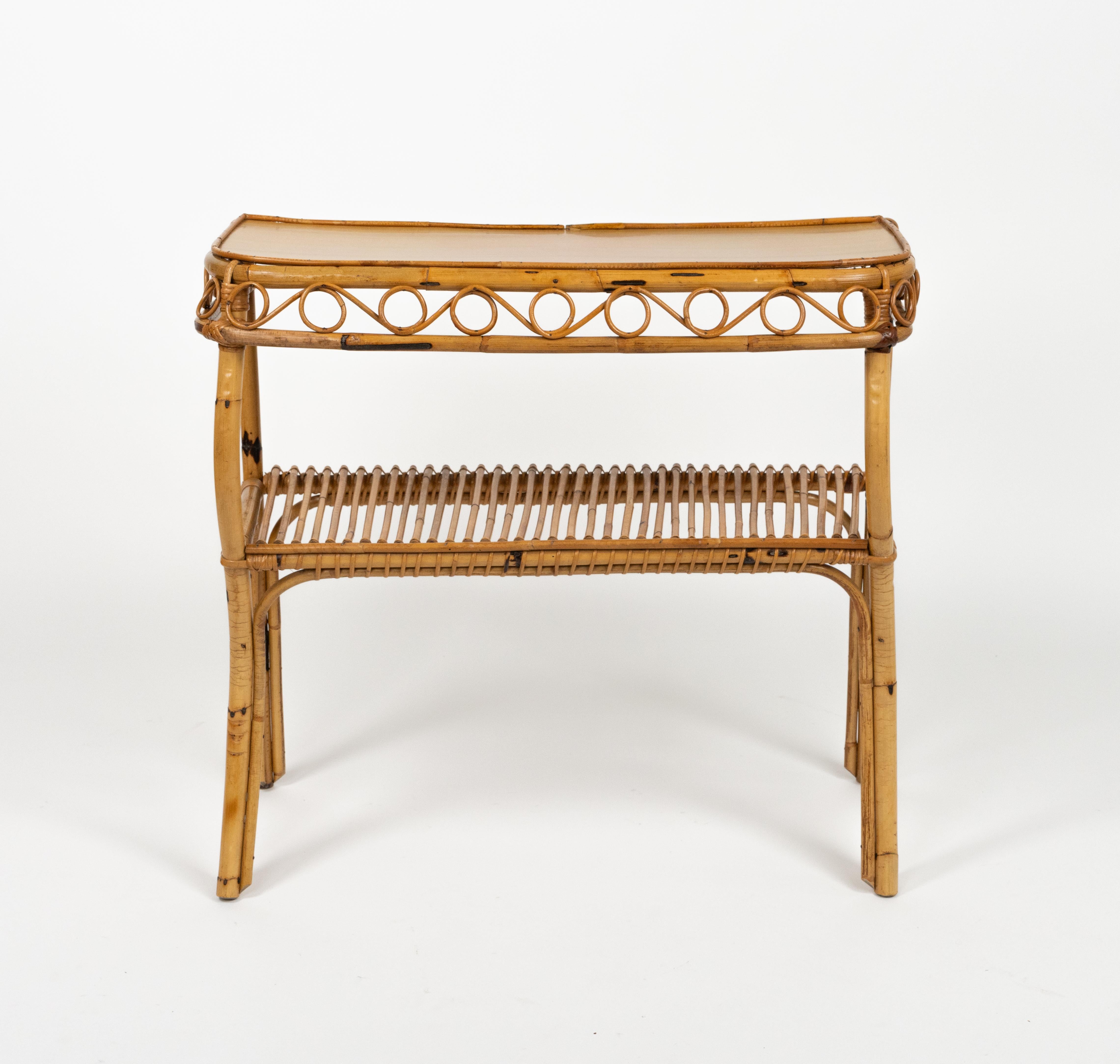 Mid-20th Century Midcentury Rattan and Bamboo Console Table Franco Albini Style, Italy 1960s For Sale