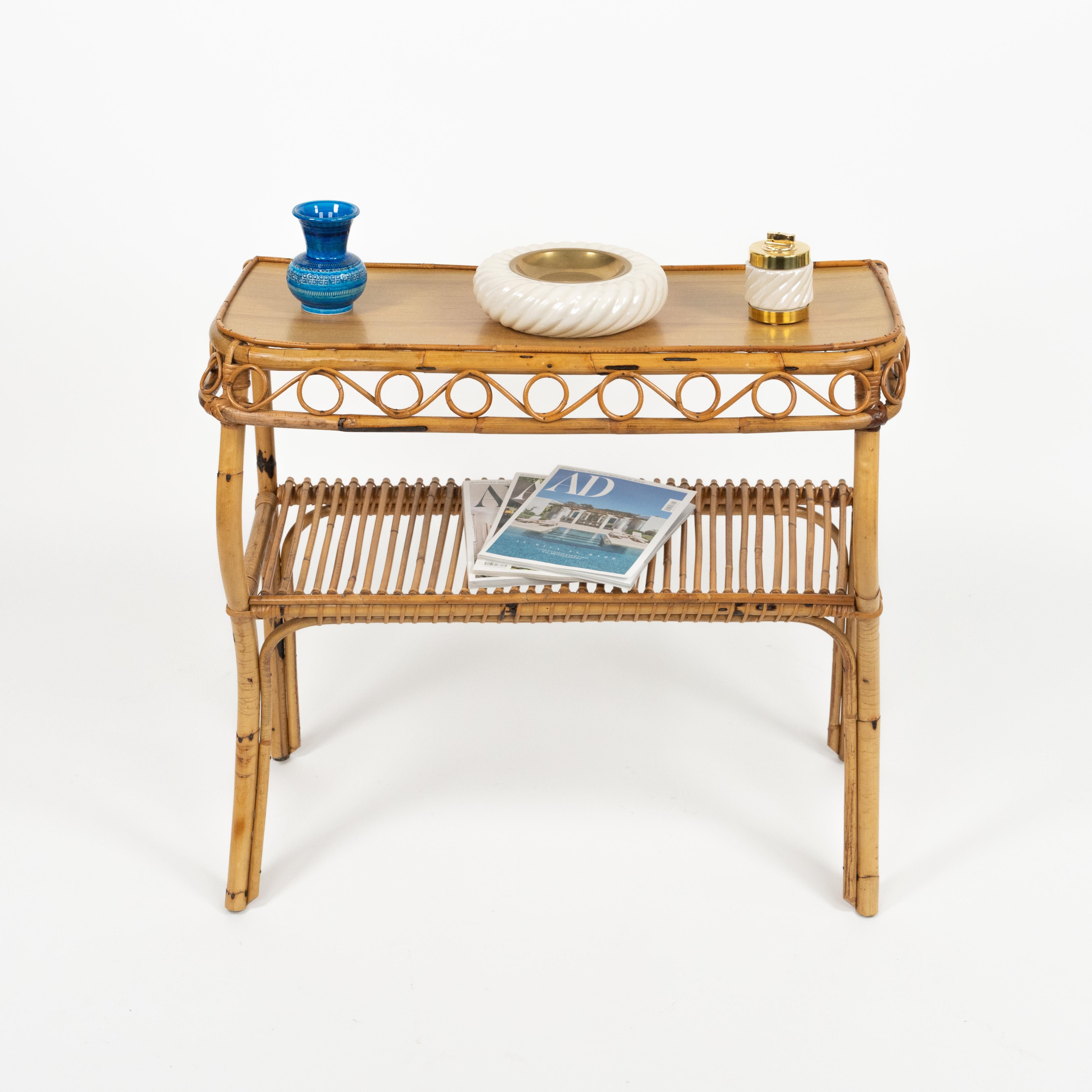 Midcentury Rattan and Bamboo Console Table Franco Albini Style, Italy 1960s For Sale 1