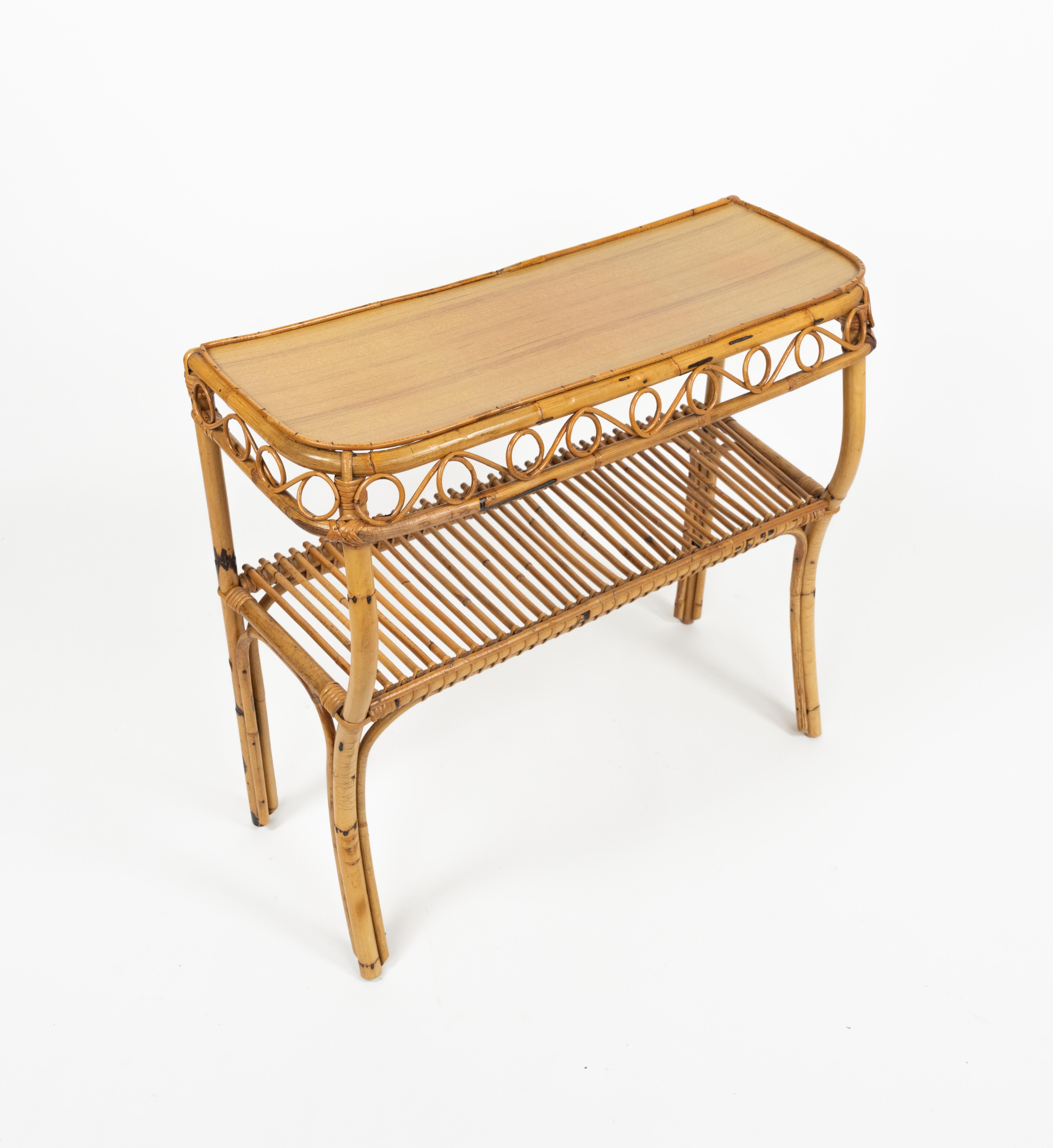 Midcentury Rattan and Bamboo Console Table Franco Albini Style, Italy 1960s For Sale 2