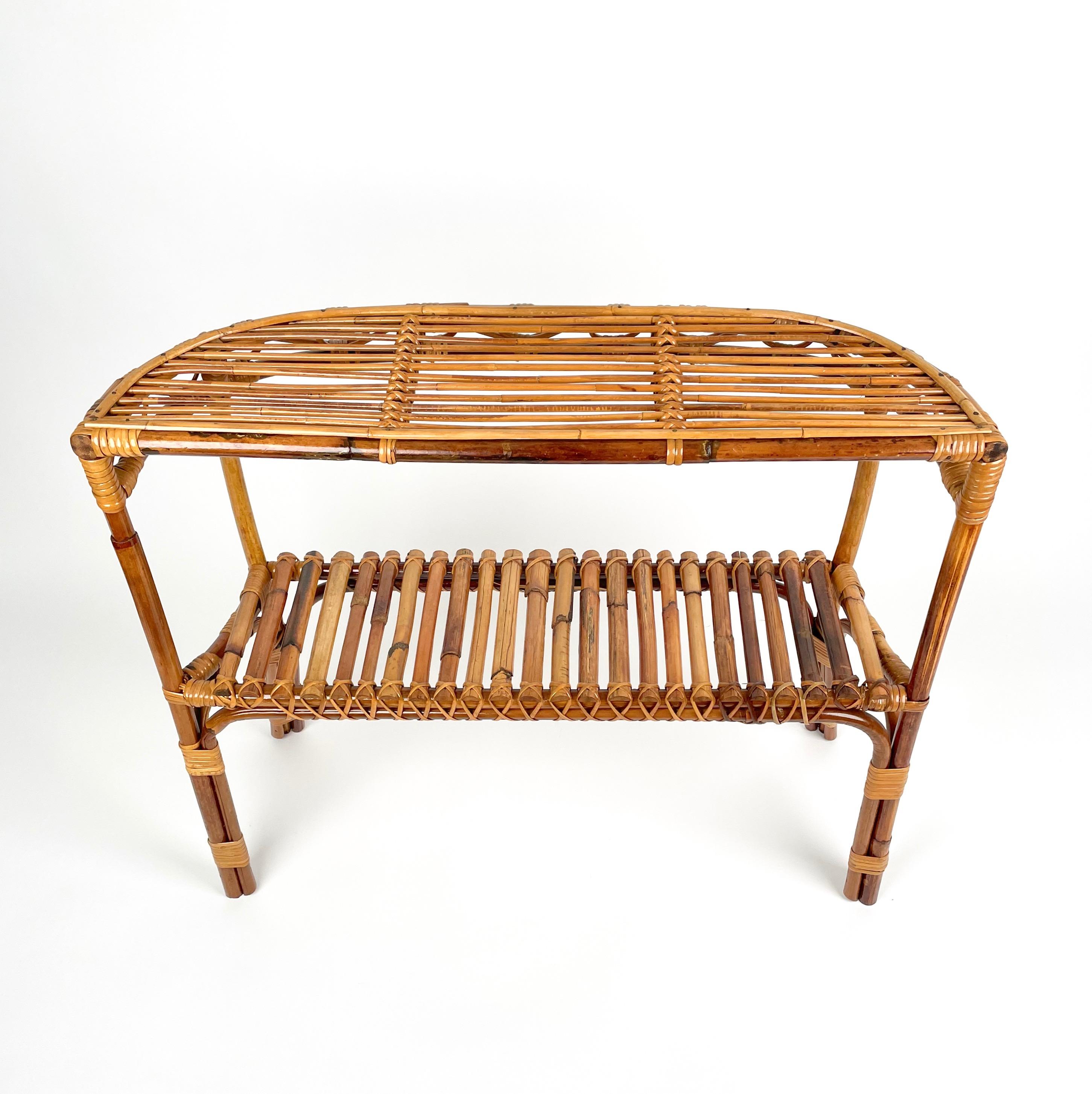Mid-20th Century Midcentury Rattan and Bamboo Console Table Franco Albini Style, Italy 1960s