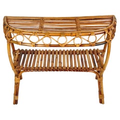 Midcentury Rattan and Bamboo Console Table Franco Albini Style, Italy 1960s