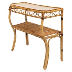 Midcentury Rattan and Bamboo Console Table Franco Albini Style, Italy 1960s