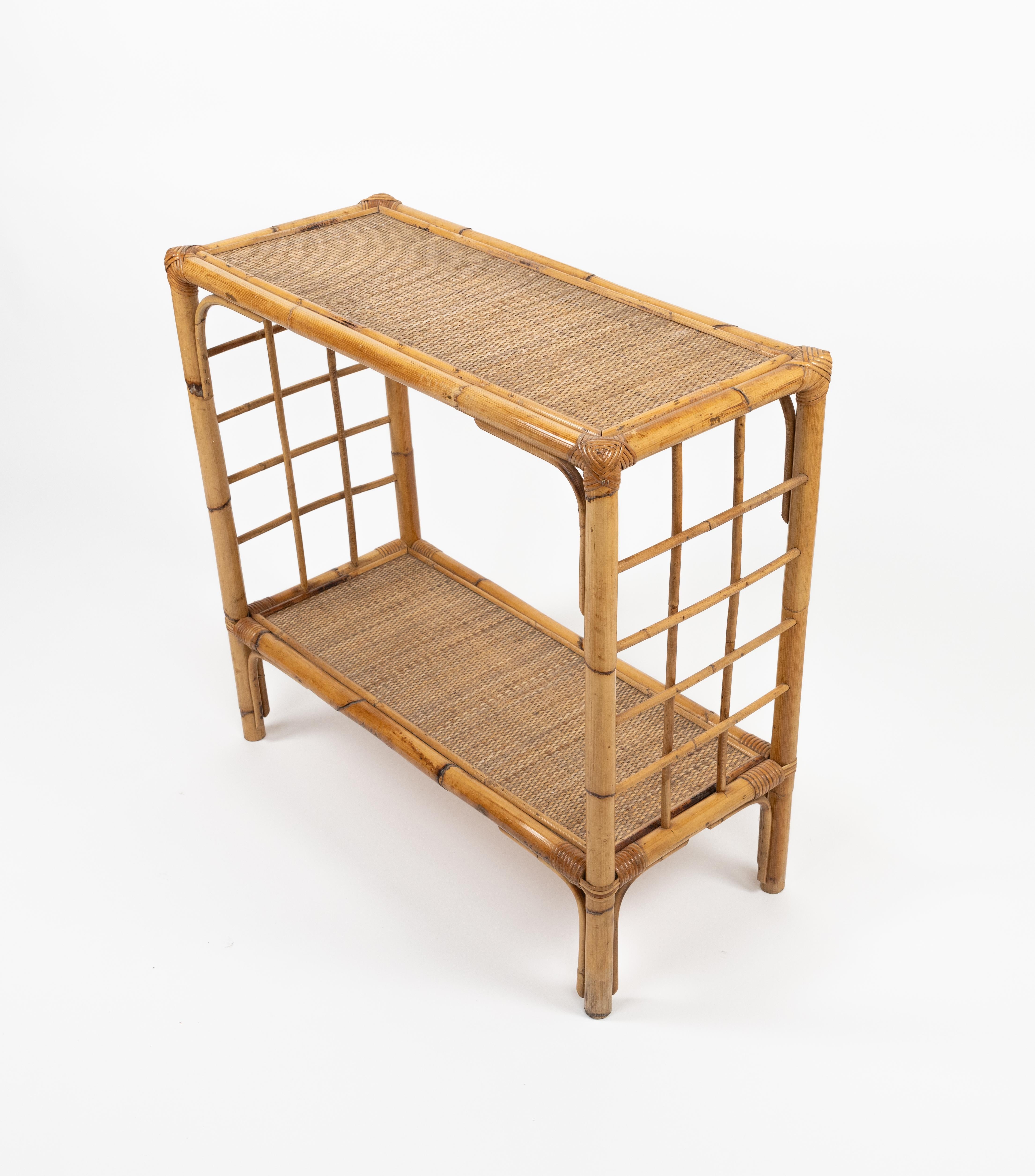 Midcentury Rattan and Bamboo Console Table, Italy 1970s For Sale 4