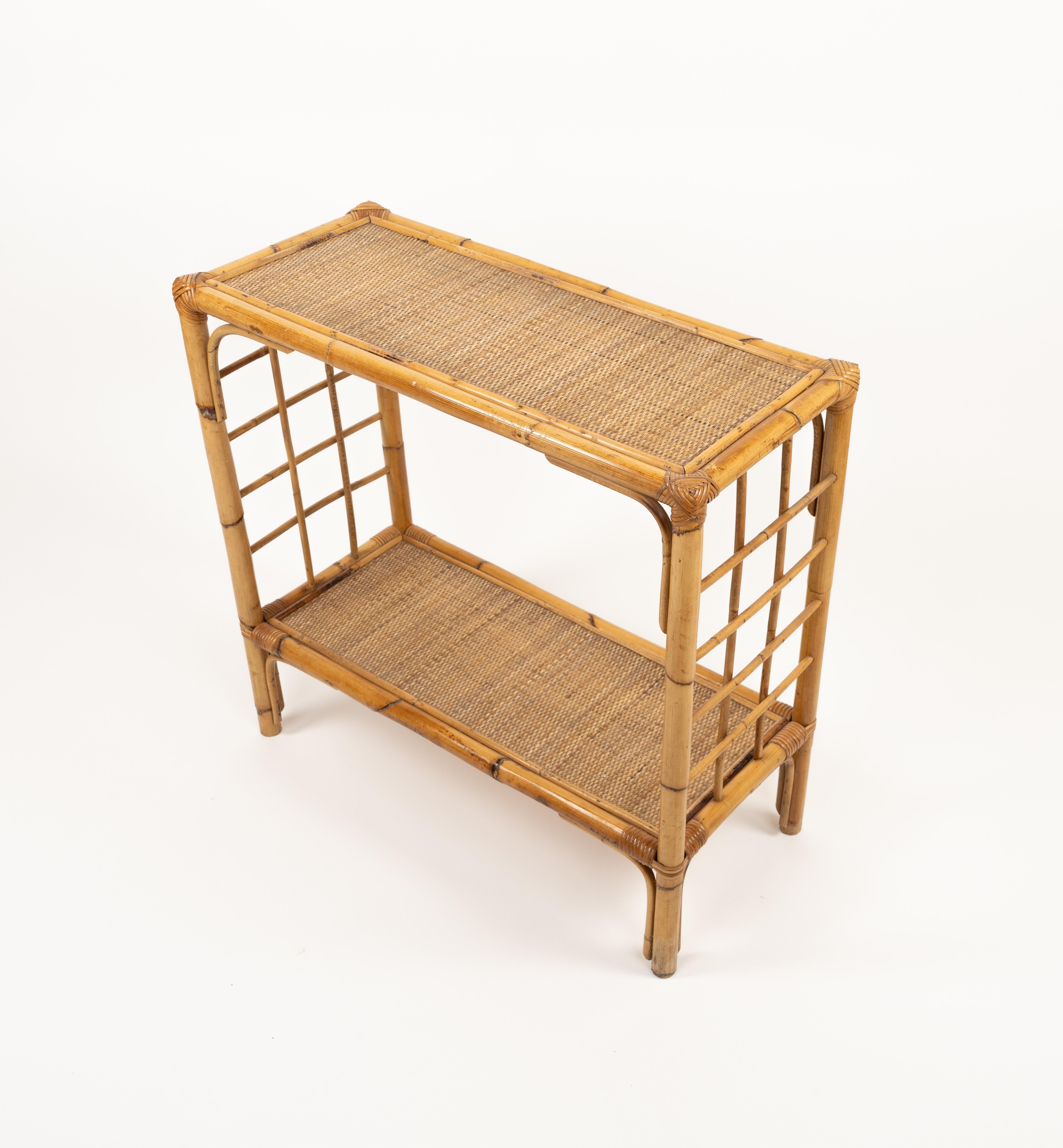Midcentury Rattan and Bamboo Console Table, Italy 1970s For Sale 5