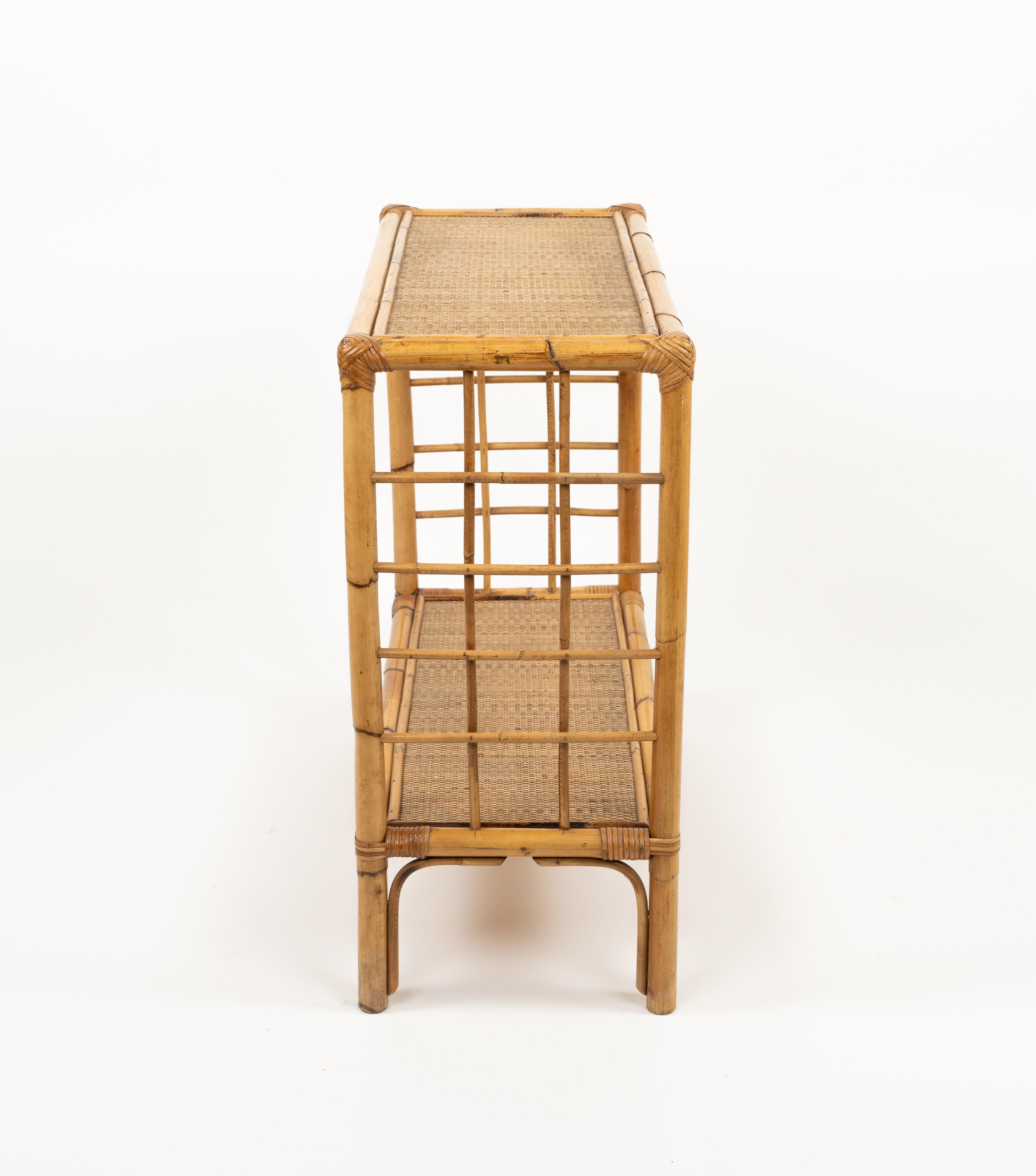 Midcentury Rattan and Bamboo Console Table, Italy 1970s For Sale 6