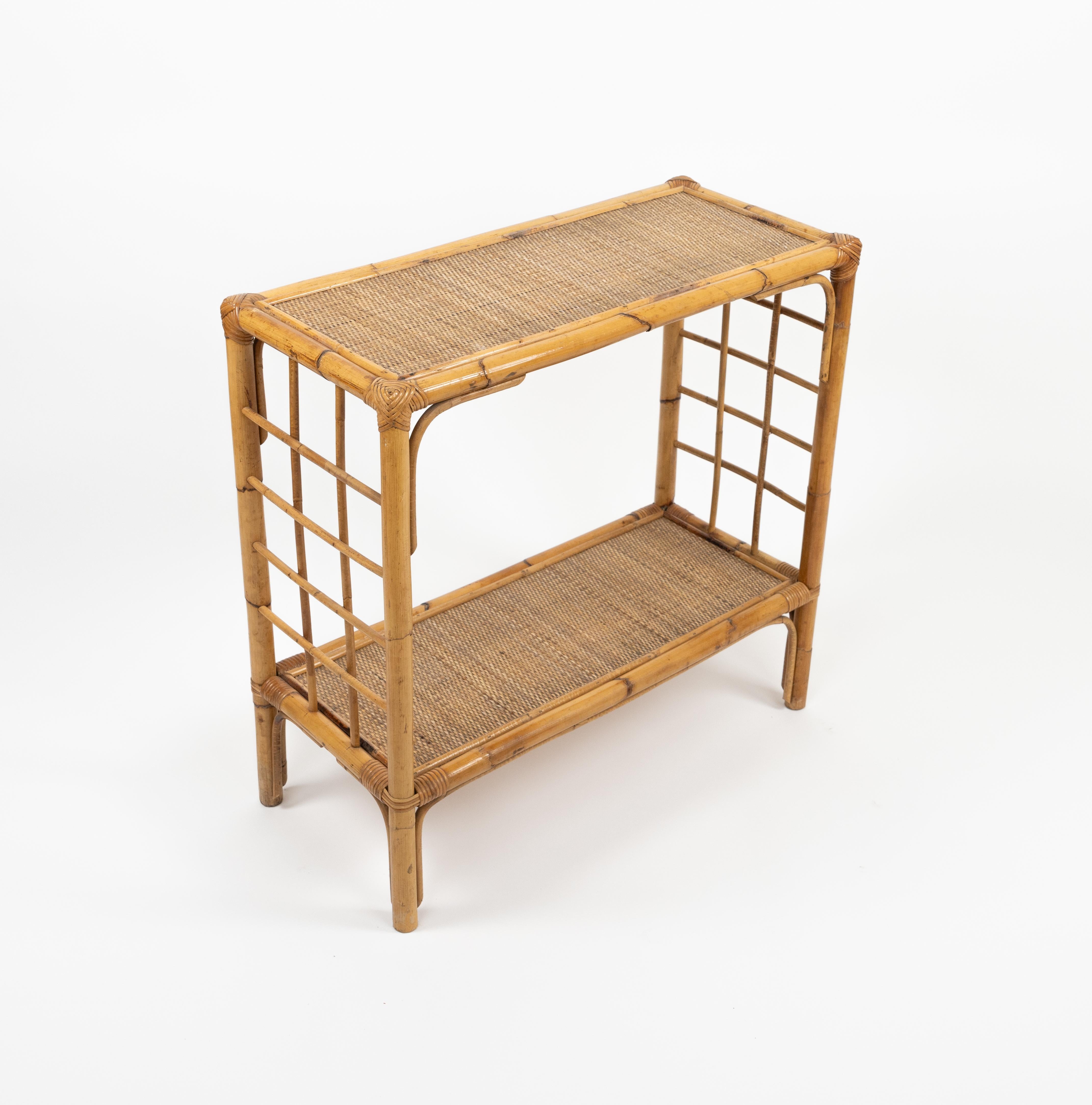 Midcentury Rattan and Bamboo Console Table, Italy 1970s For Sale 8