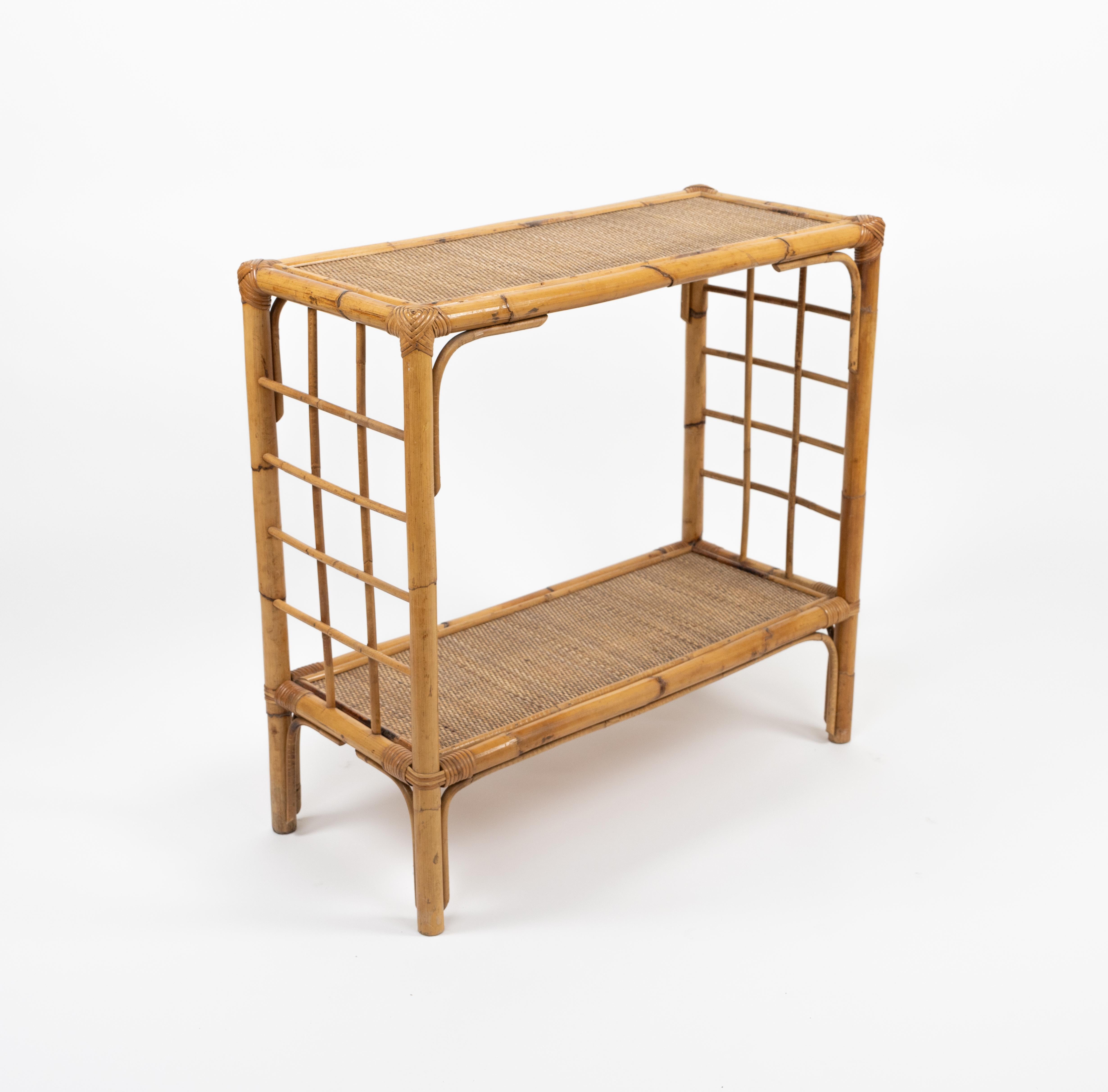 Midcentury Rattan and Bamboo Console Table, Italy 1970s For Sale 9