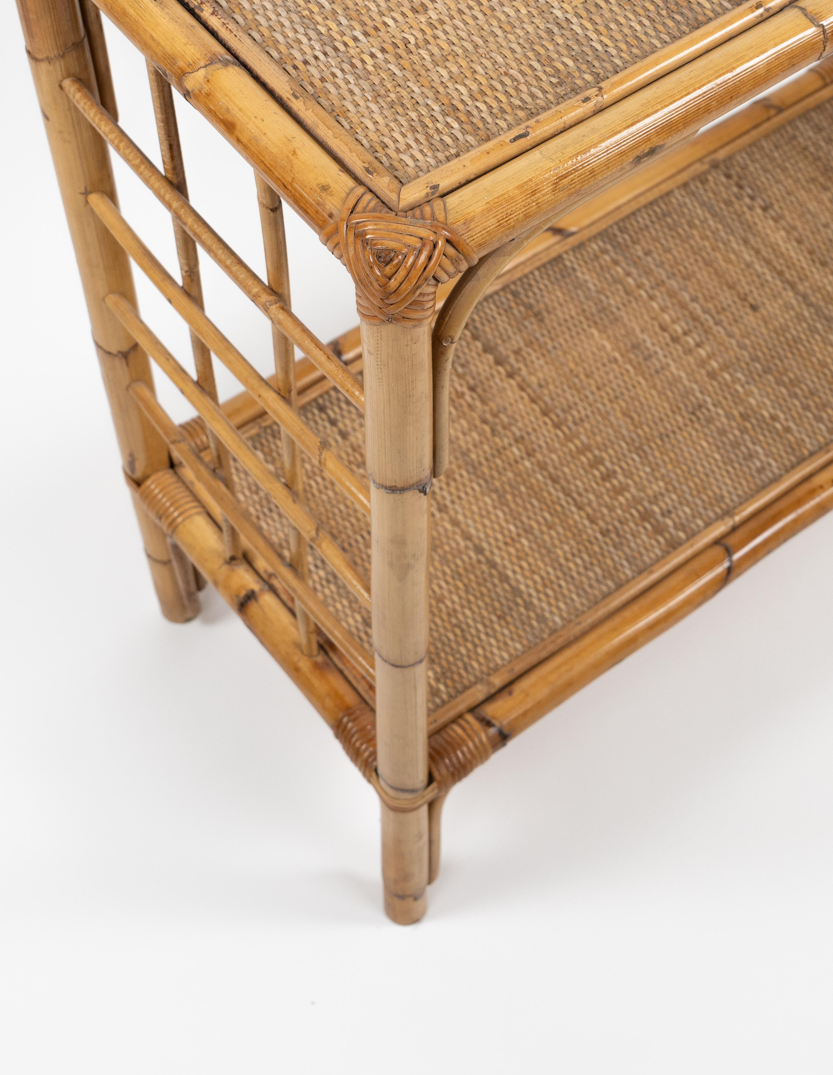 Midcentury Rattan and Bamboo Console Table, Italy 1970s For Sale 10