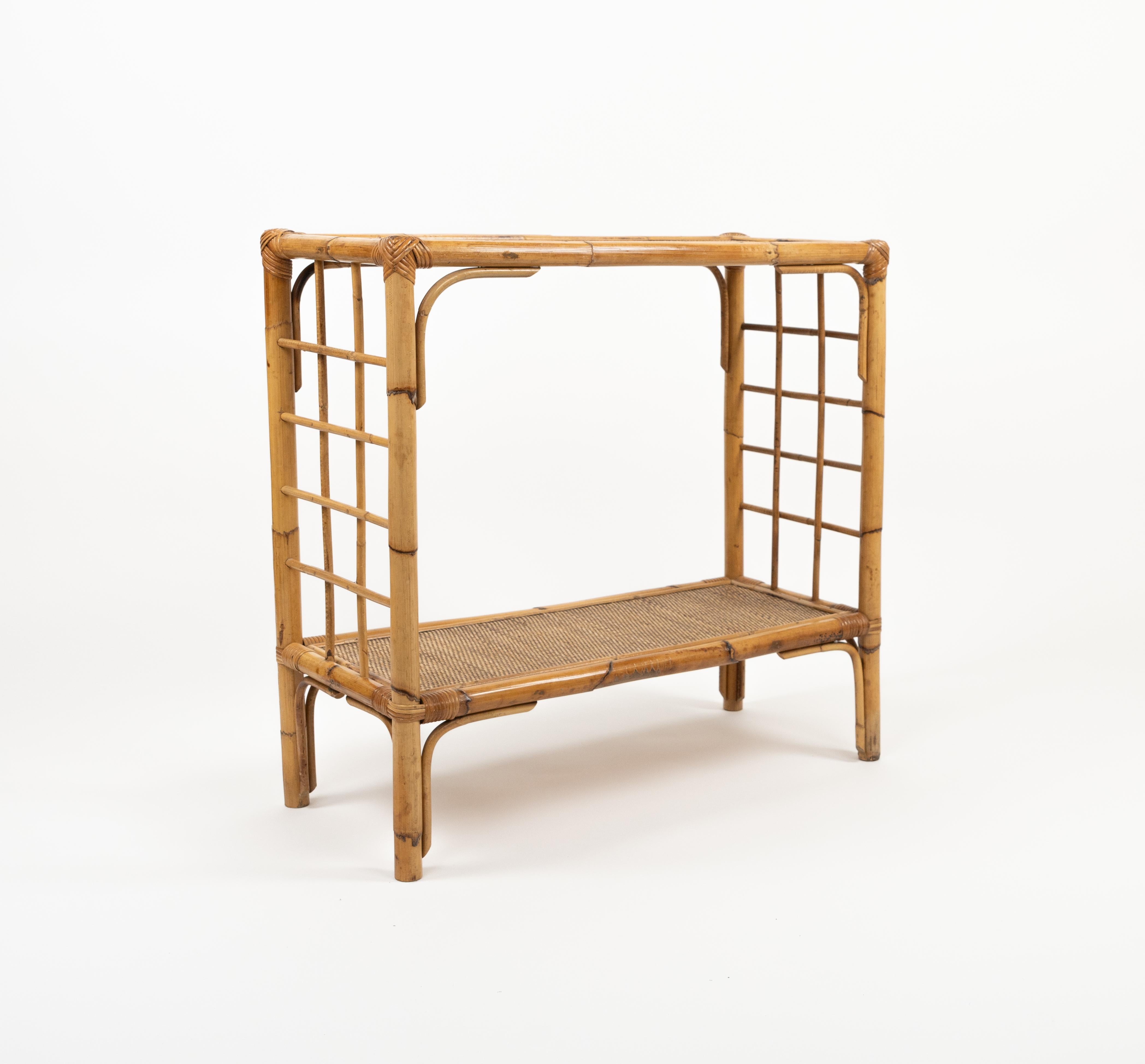 Mid-Century Modern Midcentury Rattan and Bamboo Console Table, Italy 1970s For Sale