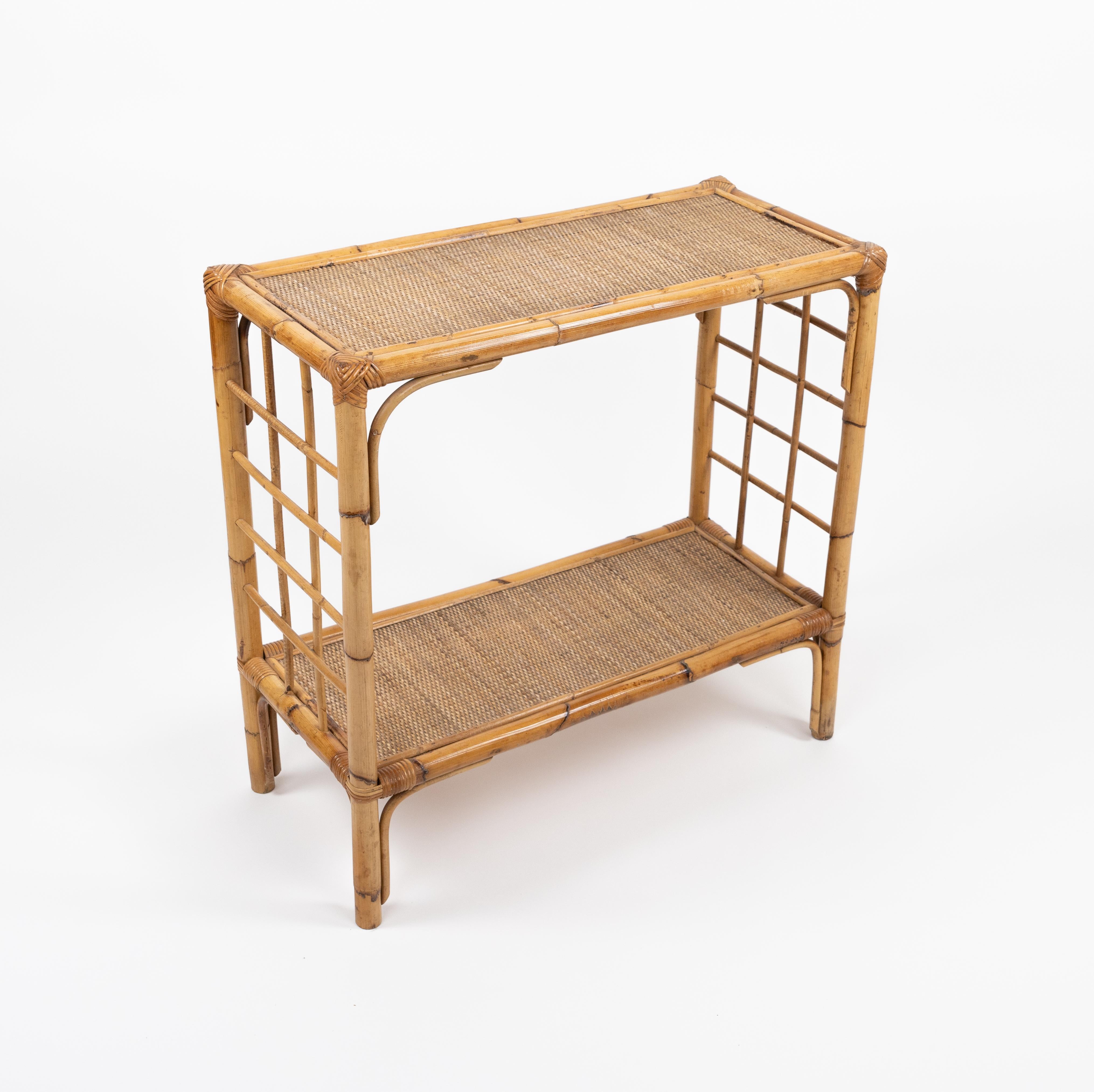 Midcentury Rattan and Bamboo Console Table, Italy 1970s In Good Condition For Sale In Rome, IT