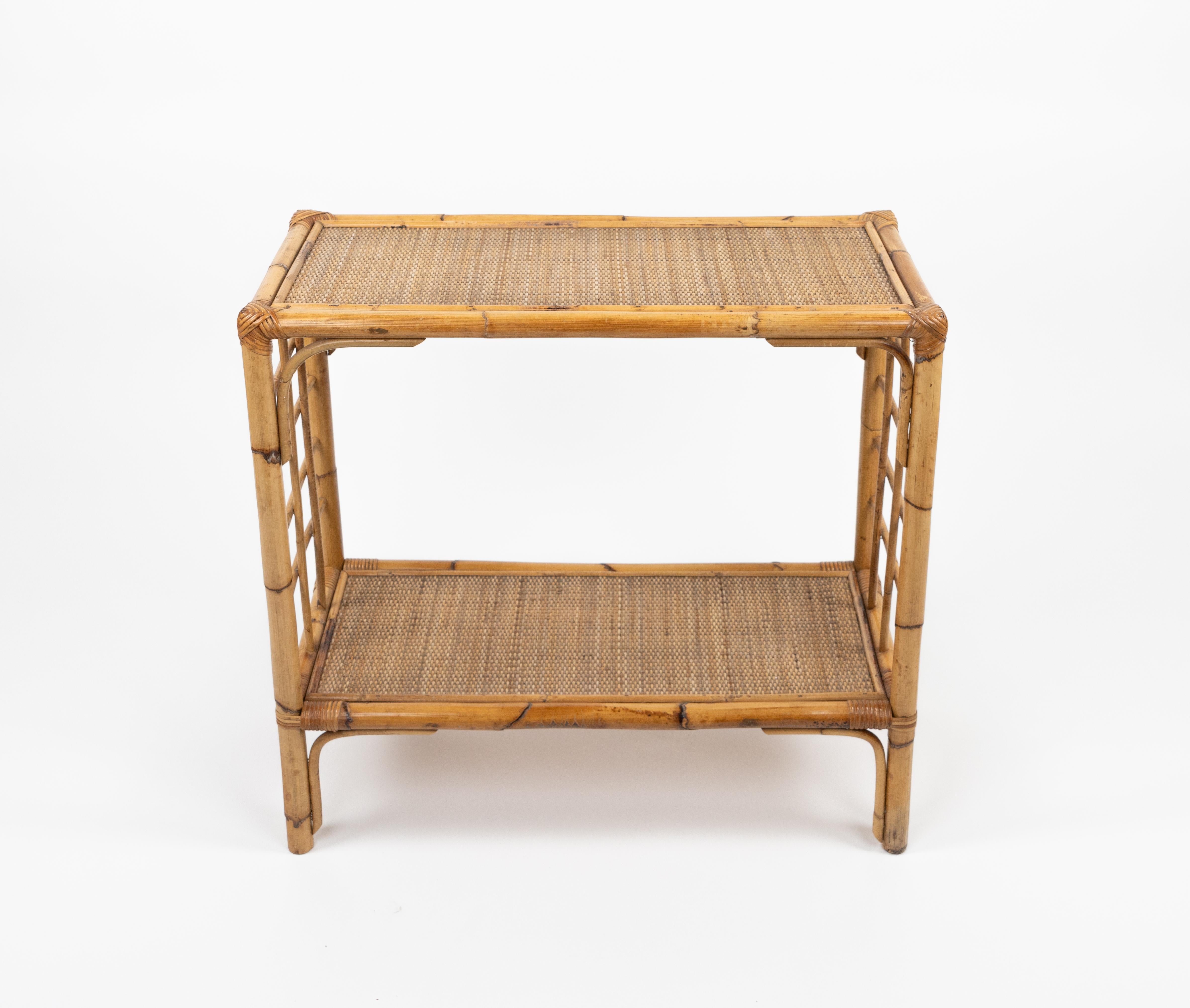 Late 20th Century Midcentury Rattan and Bamboo Console Table, Italy 1970s For Sale