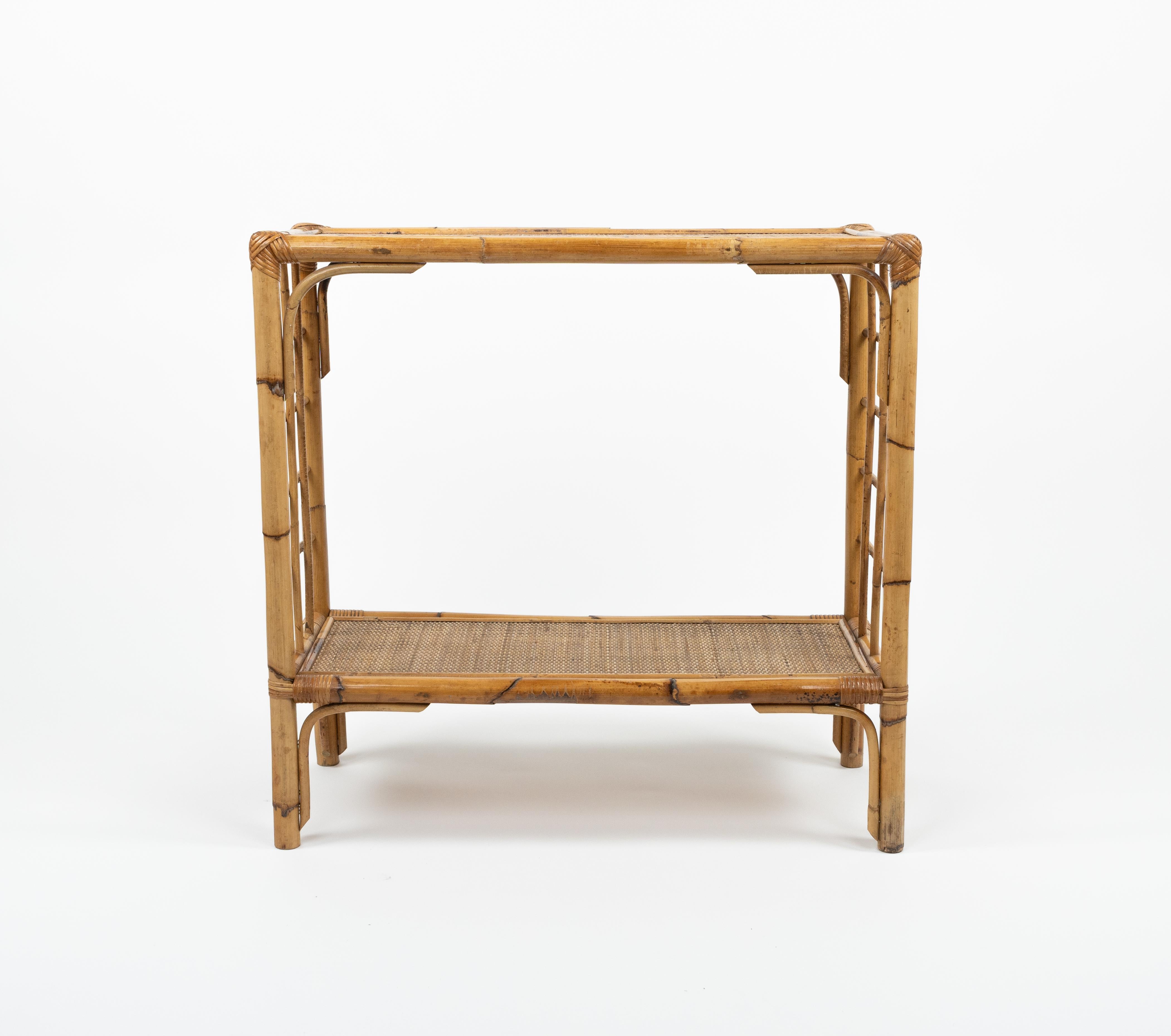 Midcentury Rattan and Bamboo Console Table, Italy 1970s For Sale 1