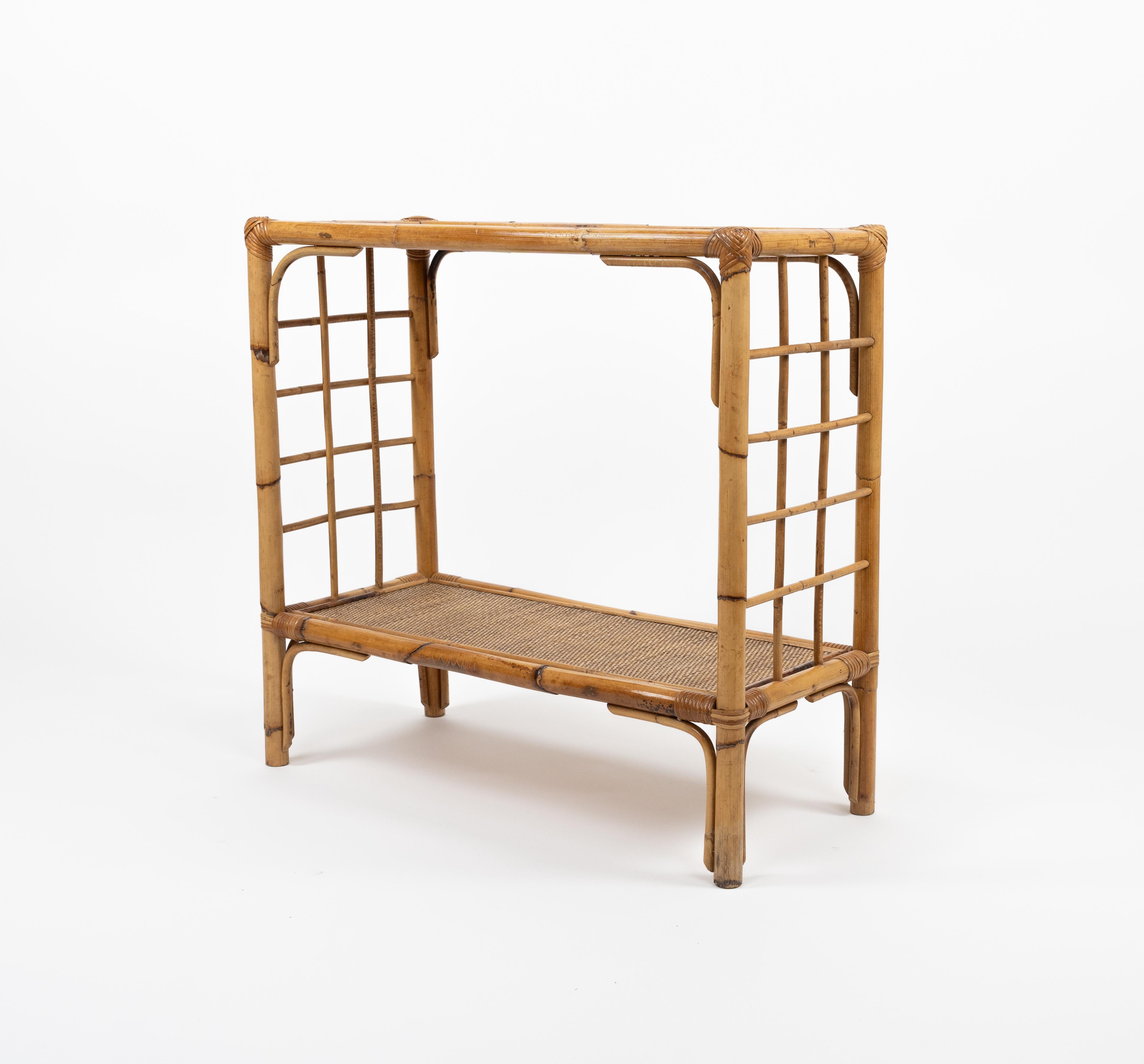 Midcentury Rattan and Bamboo Console Table, Italy 1970s For Sale 2
