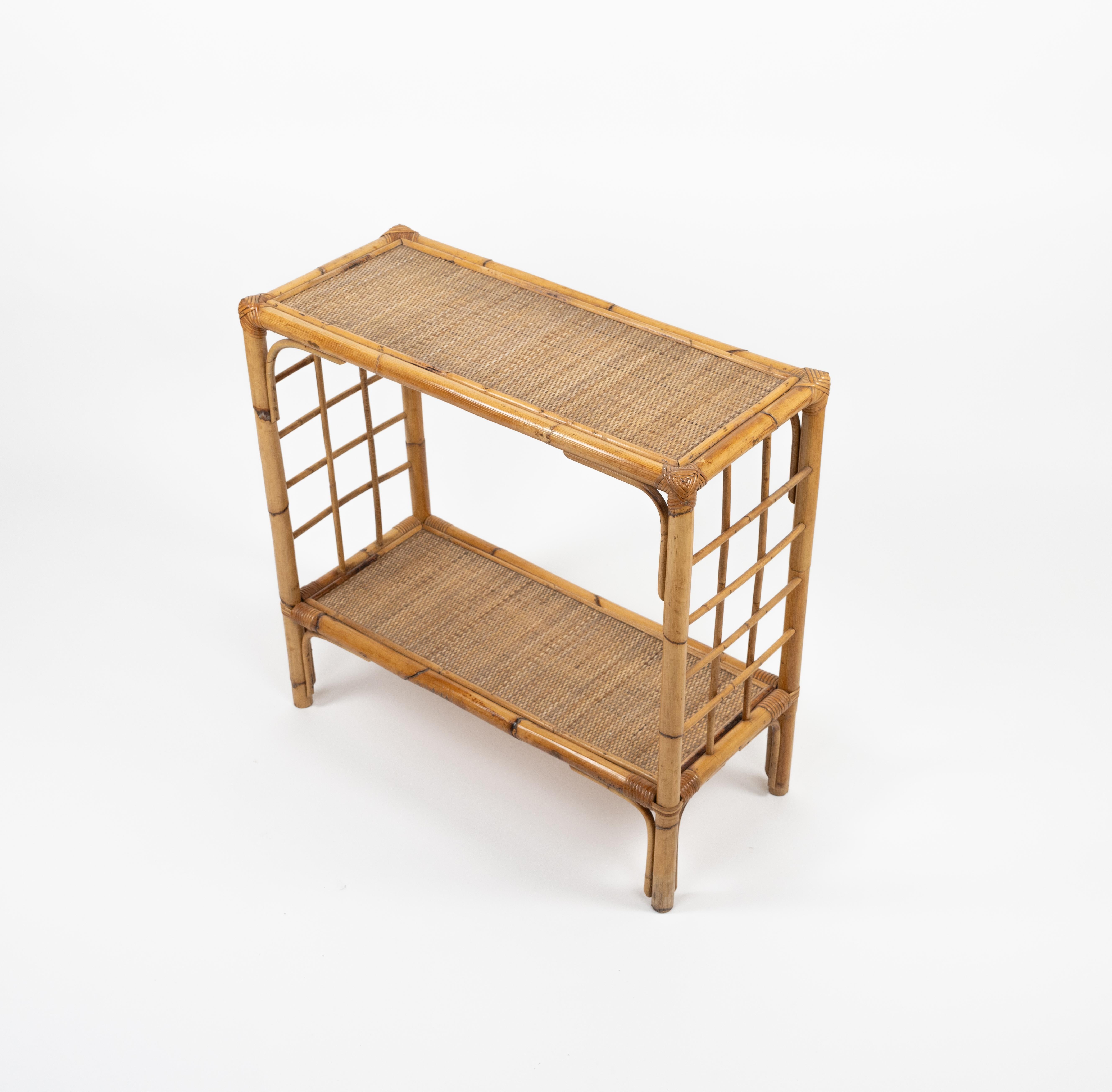 Midcentury Rattan and Bamboo Console Table, Italy 1970s For Sale 3