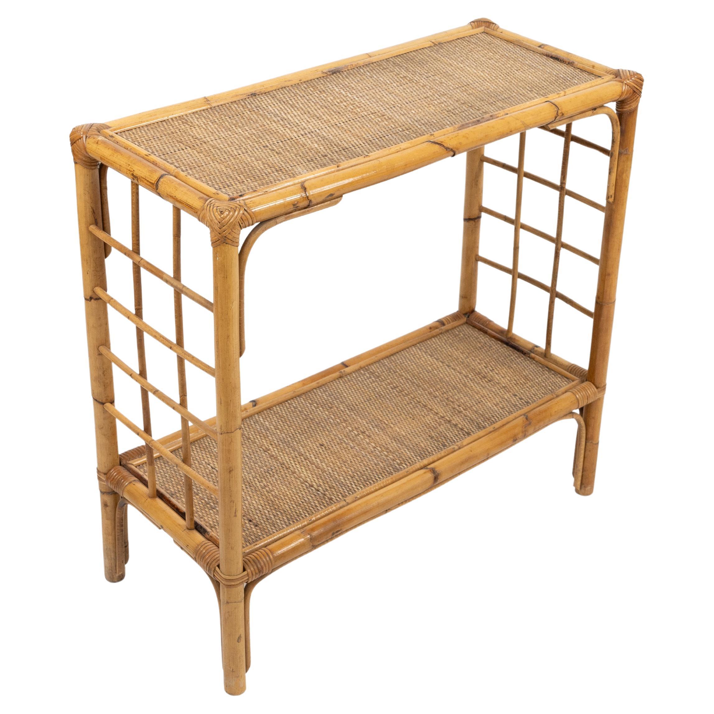 Midcentury Rattan and Bamboo Console Table, Italy 1970s For Sale