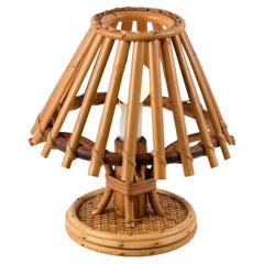 Midcentury Rattan and Bamboo Italian Table Lamp, 1960s