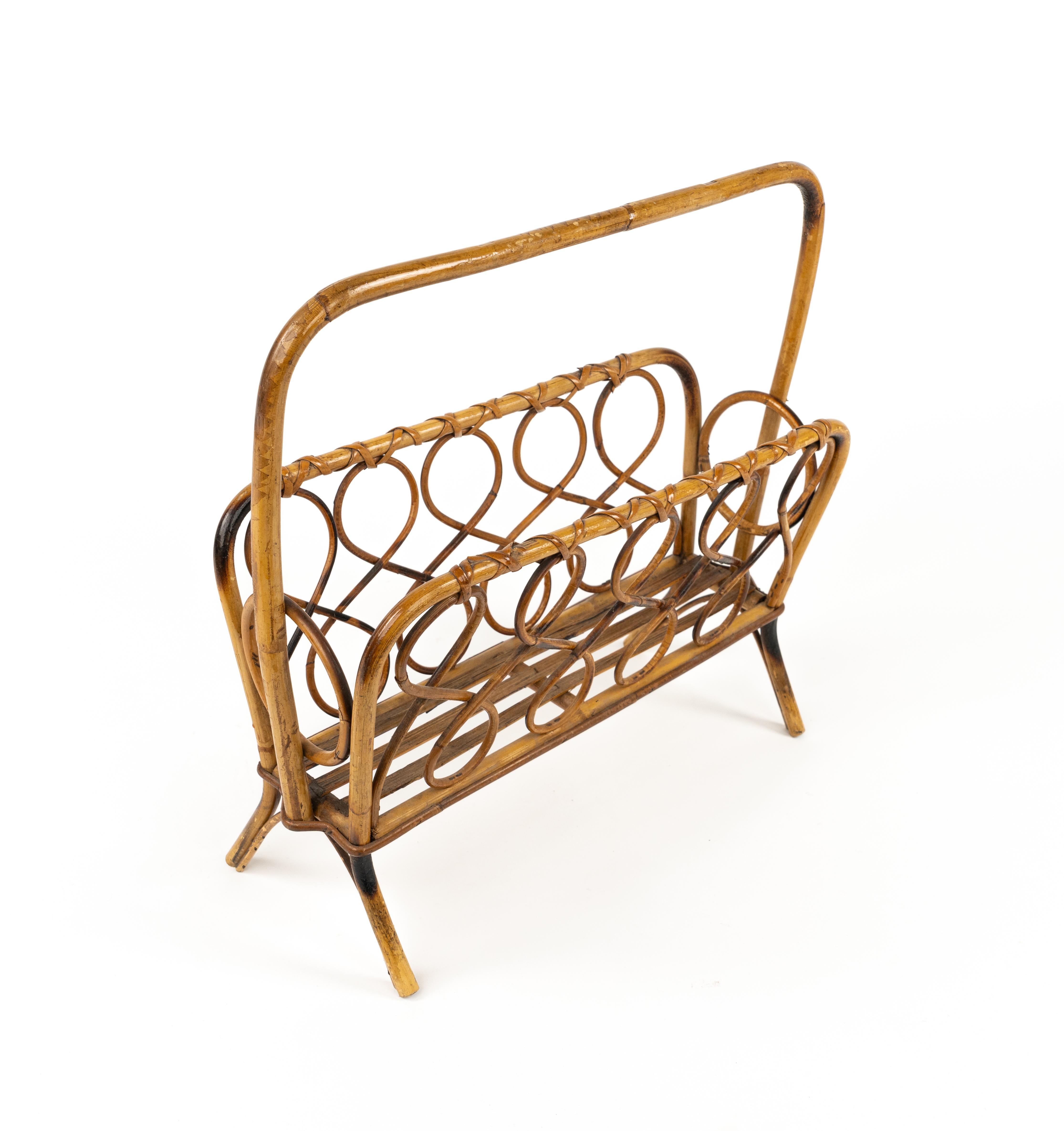 Midcentury Rattan and Bamboo Magazine Rack, Italy 1960s For Sale 6