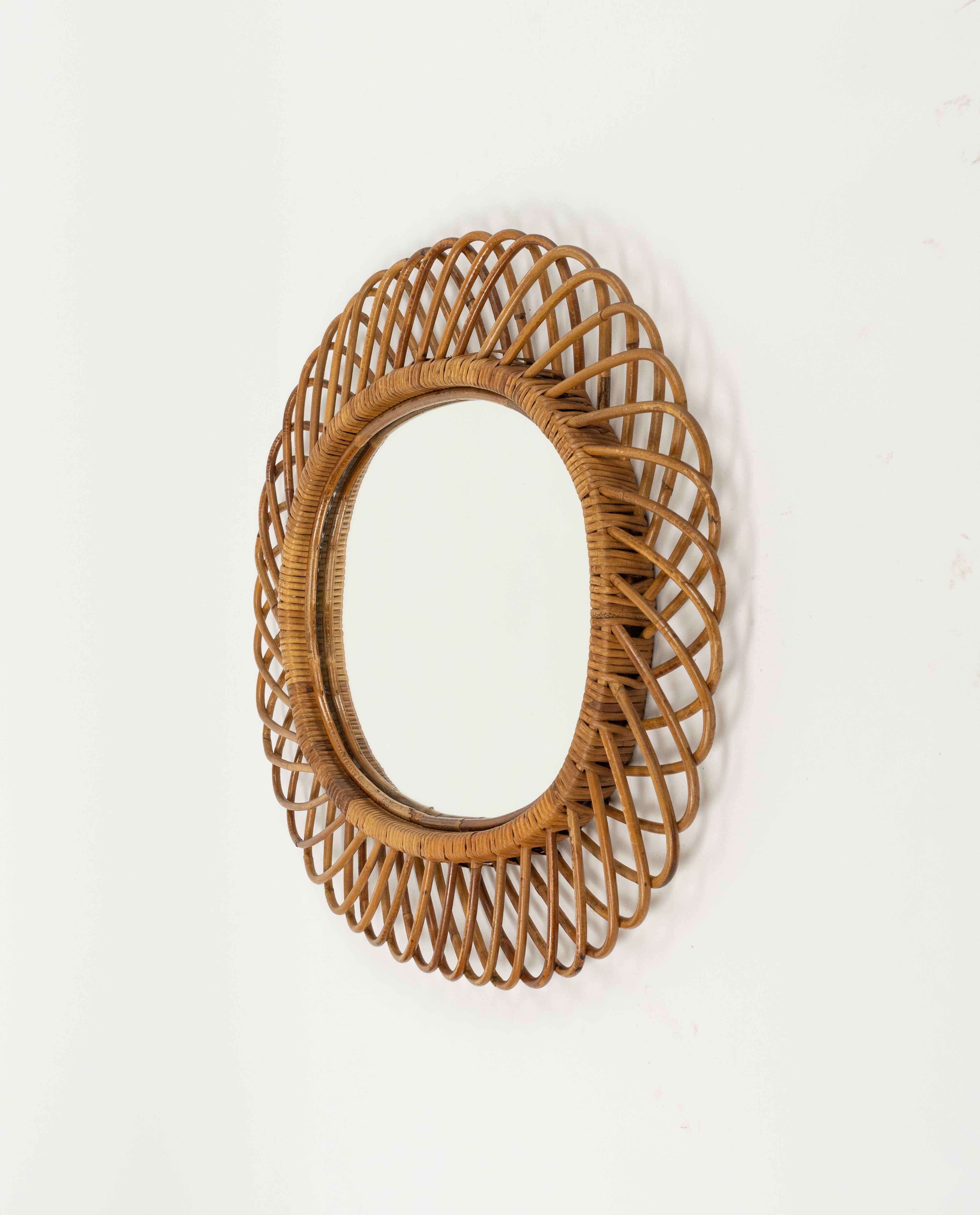 Midcentury Rattan and Bamboo Oval Wall Mirror by Franco Albini, Italy 1960s For Sale 5