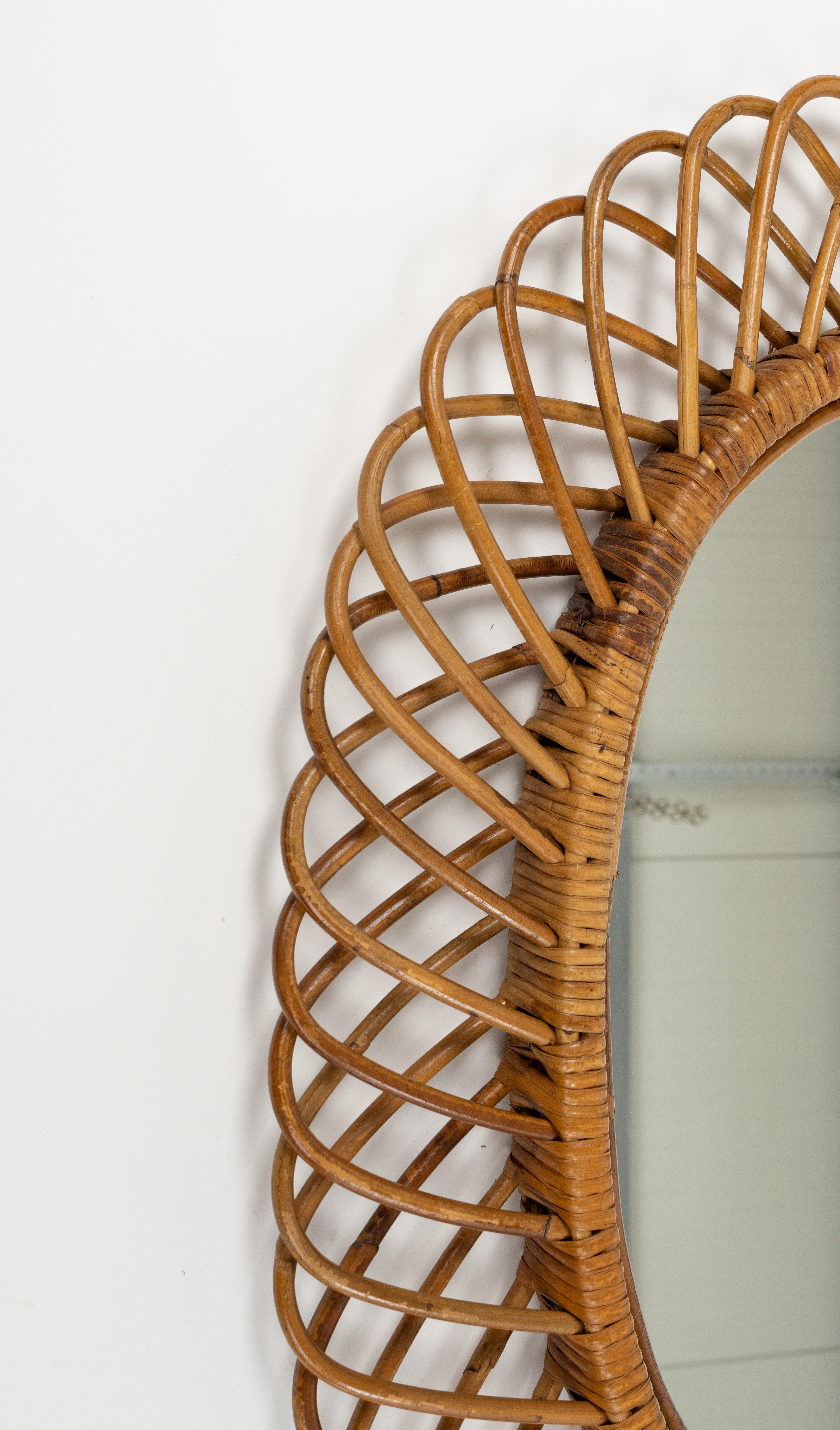 Midcentury Rattan and Bamboo Oval Wall Mirror by Franco Albini, Italy 1960s For Sale 6