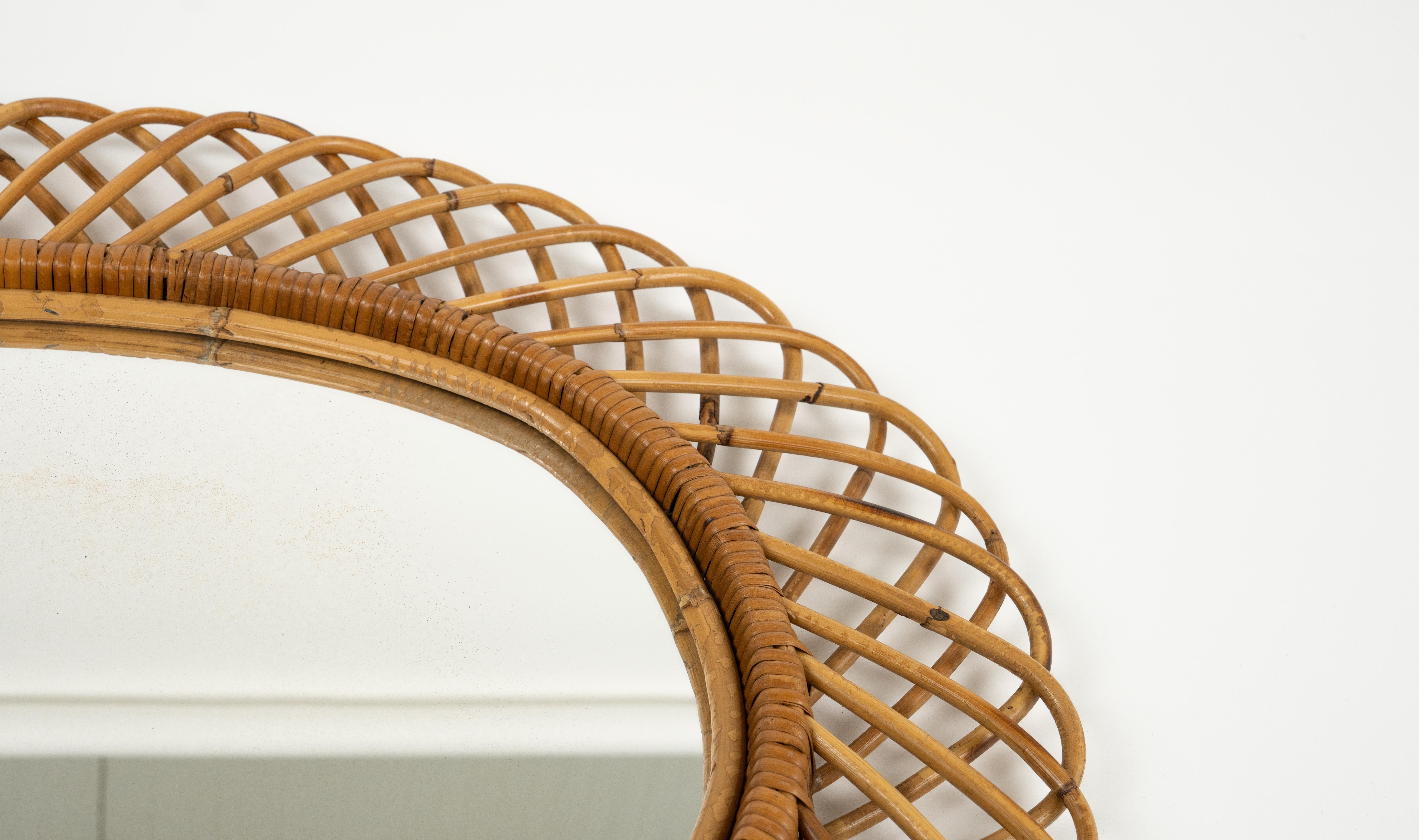 Midcentury Rattan and Bamboo Oval Wall Mirror by Franco Albini, Italy 1960s For Sale 7