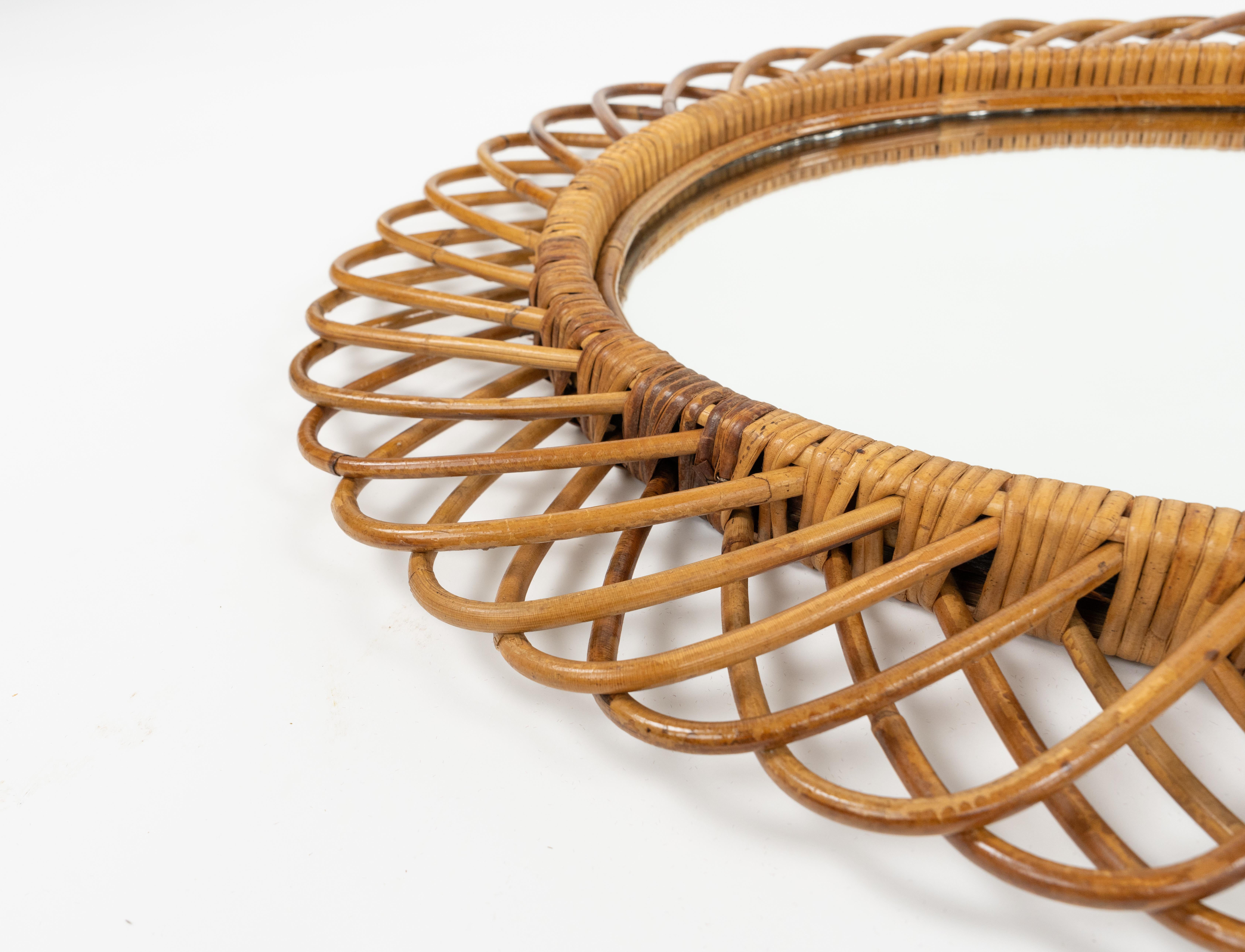 Midcentury Rattan and Bamboo Oval Wall Mirror by Franco Albini, Italy 1960s For Sale 7