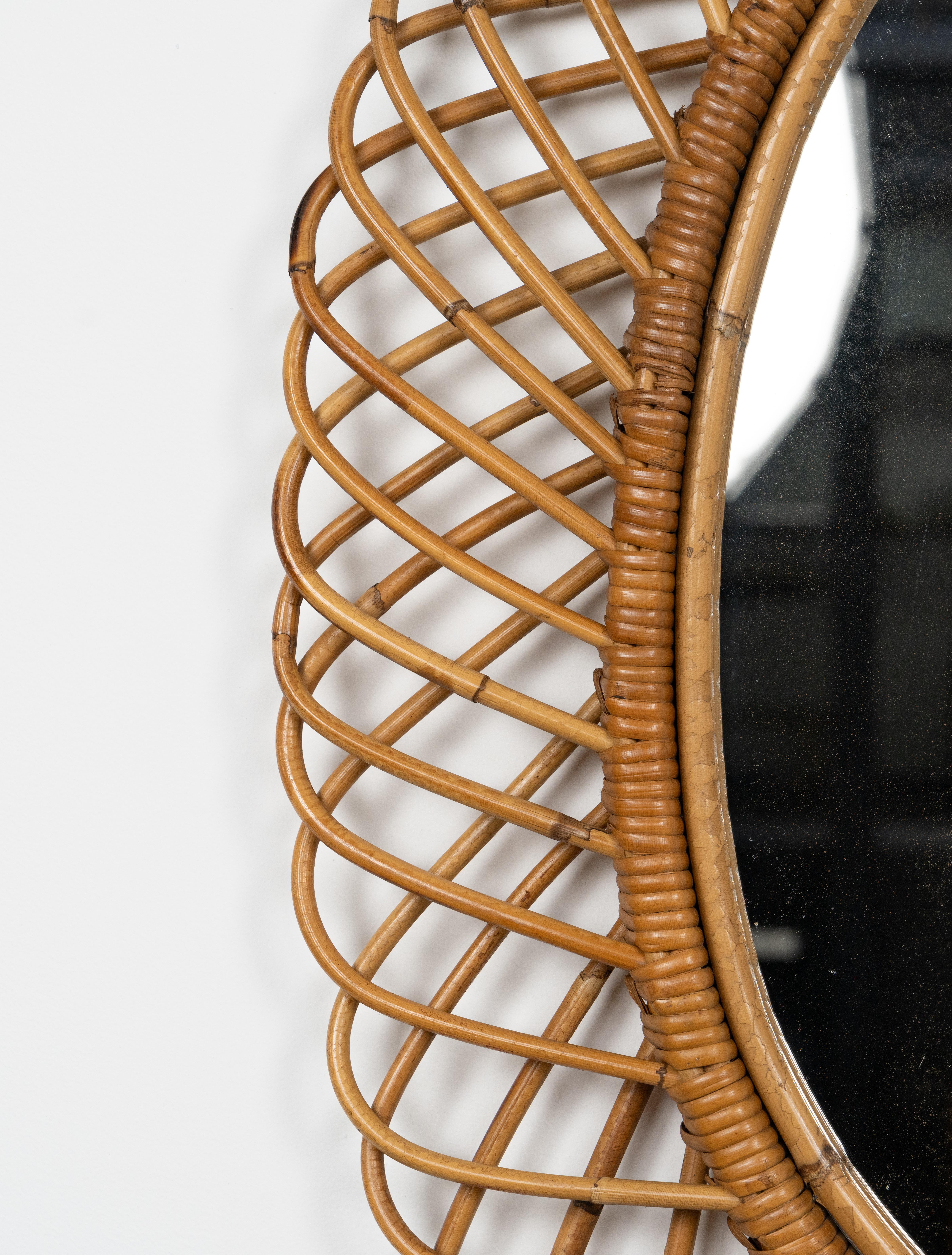 Midcentury Rattan and Bamboo Oval Wall Mirror by Franco Albini, Italy 1960s 8