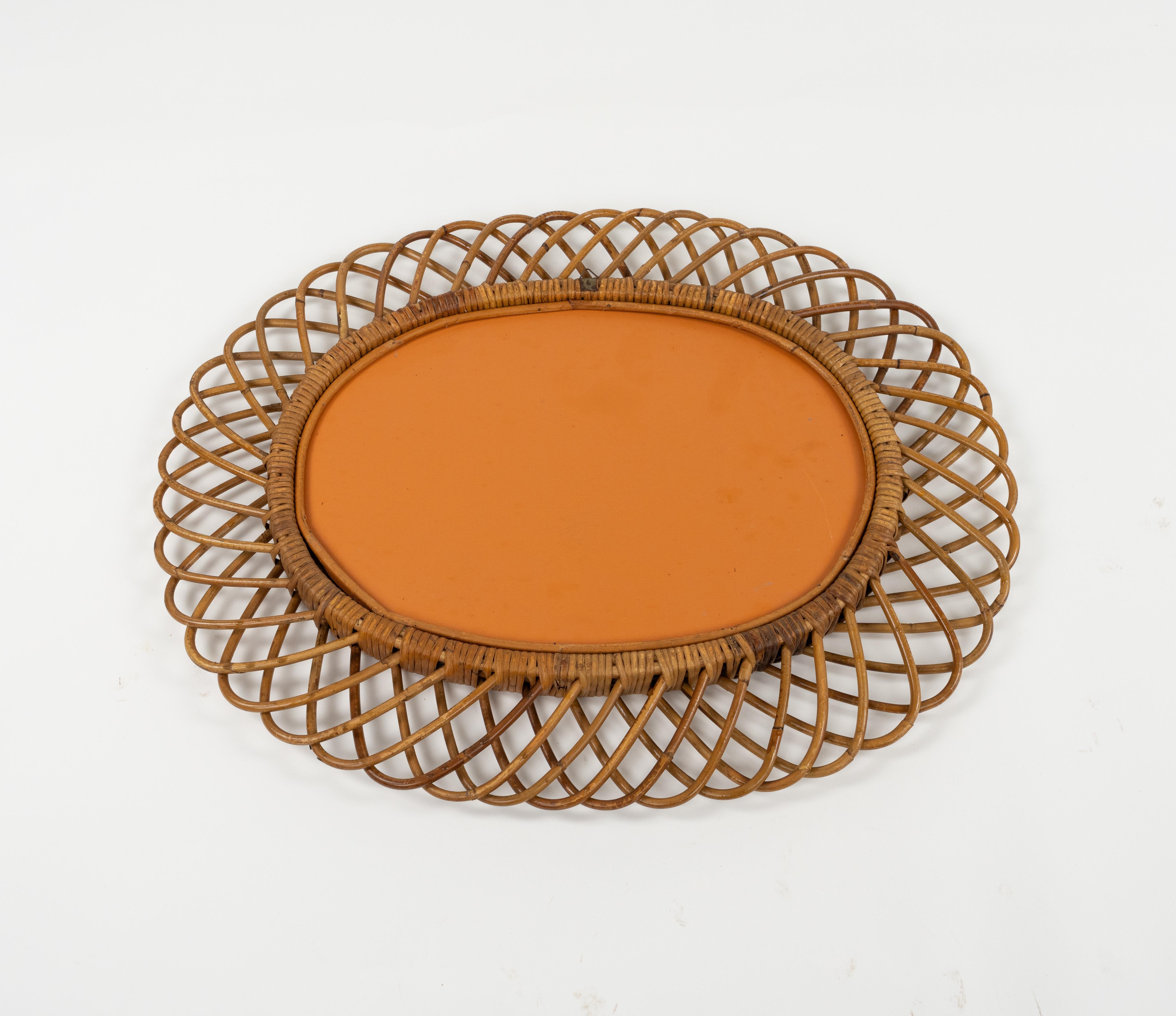Midcentury Rattan and Bamboo Oval Wall Mirror by Franco Albini, Italy 1960s For Sale 8
