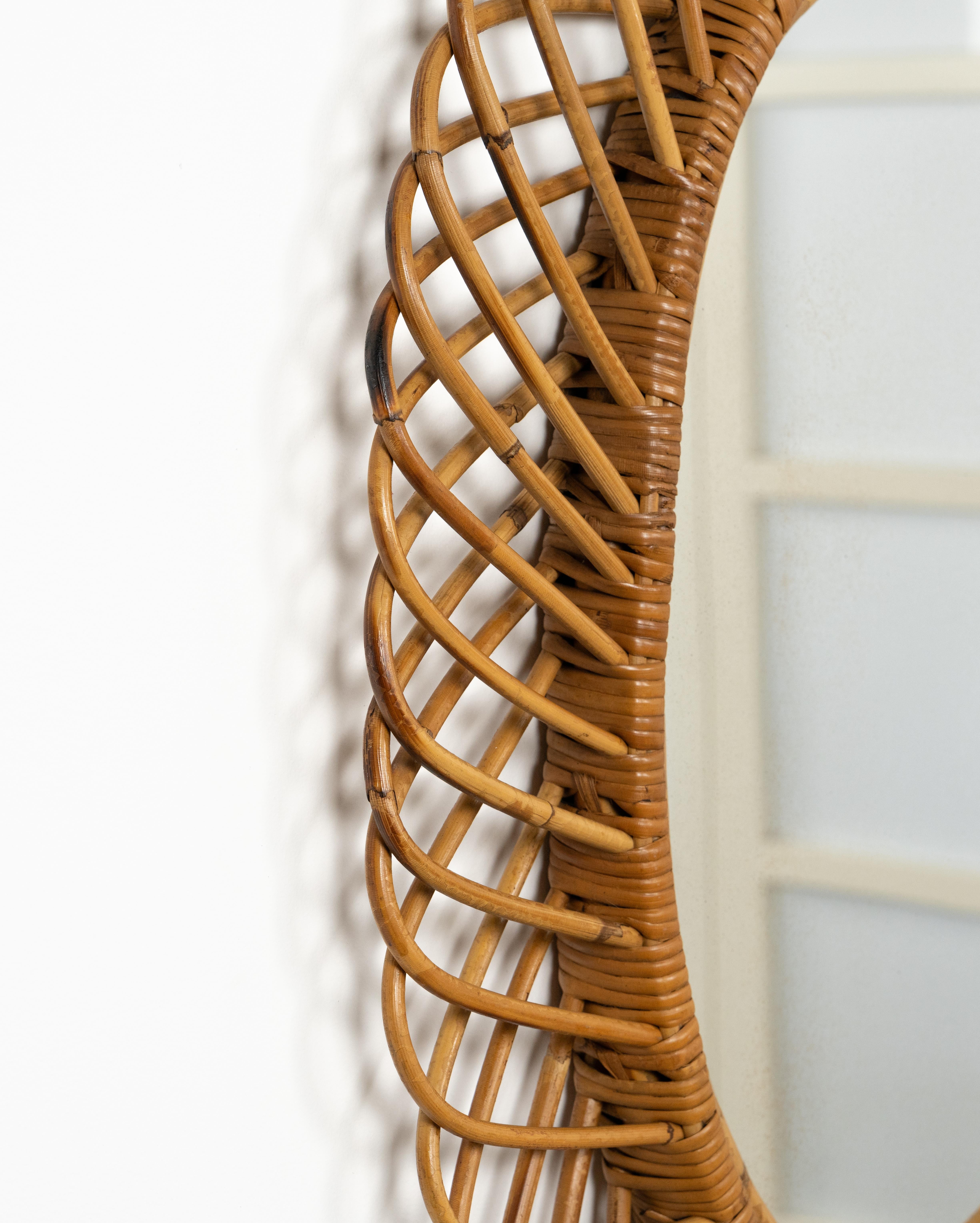 Midcentury Rattan and Bamboo Oval Wall Mirror by Franco Albini, Italy 1960s For Sale 9