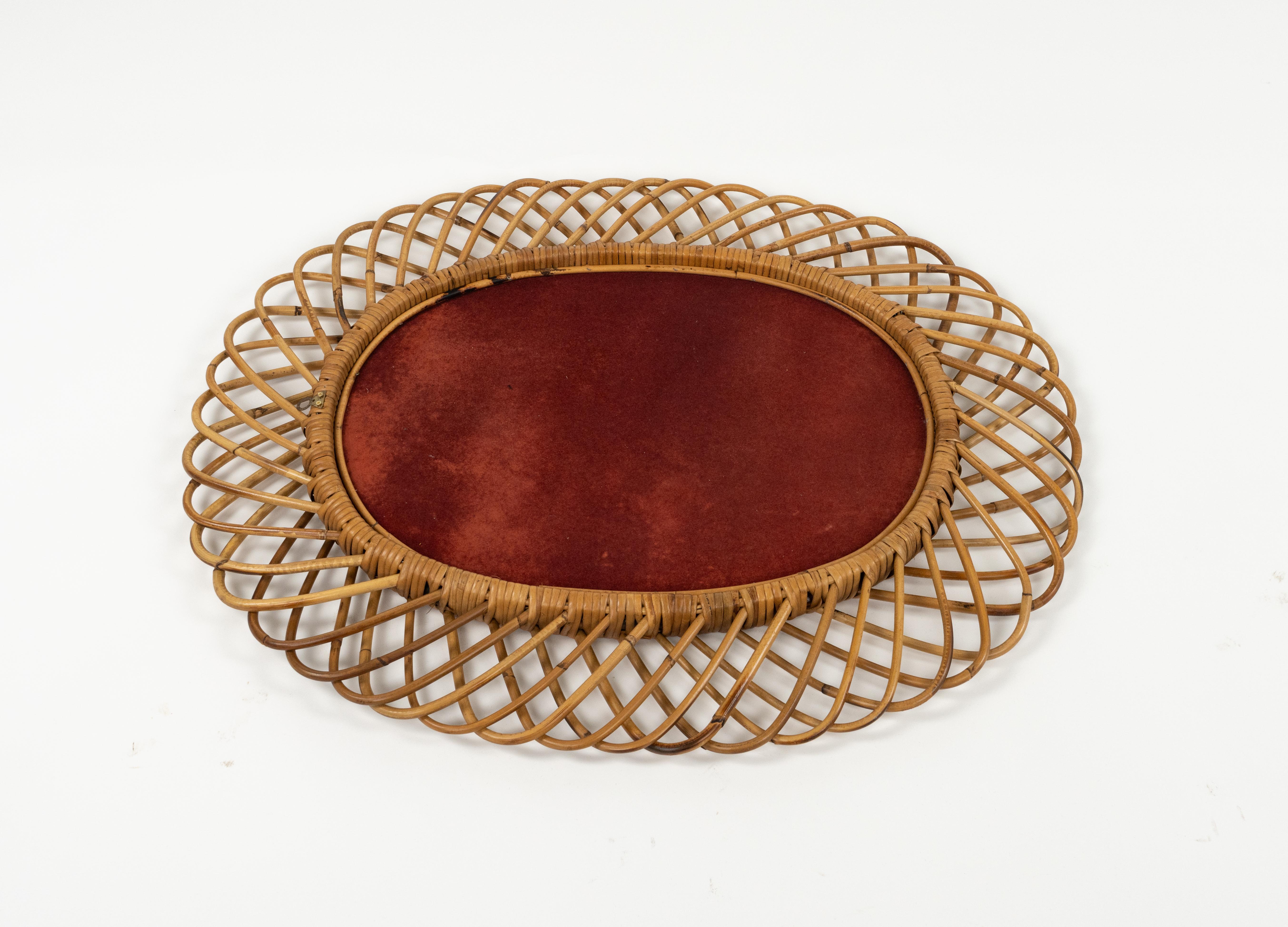 Midcentury Rattan and Bamboo Oval Wall Mirror by Franco Albini, Italy 1960s For Sale 11