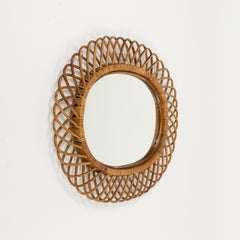 Midcentury Rattan and Bamboo Oval Wall Mirror by Franco Albini, Italy 1960s