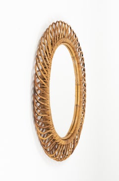 Espejo de pared ovalado de ratán y bambú de mediados de siglo, Franco Albini, Italia Años 60